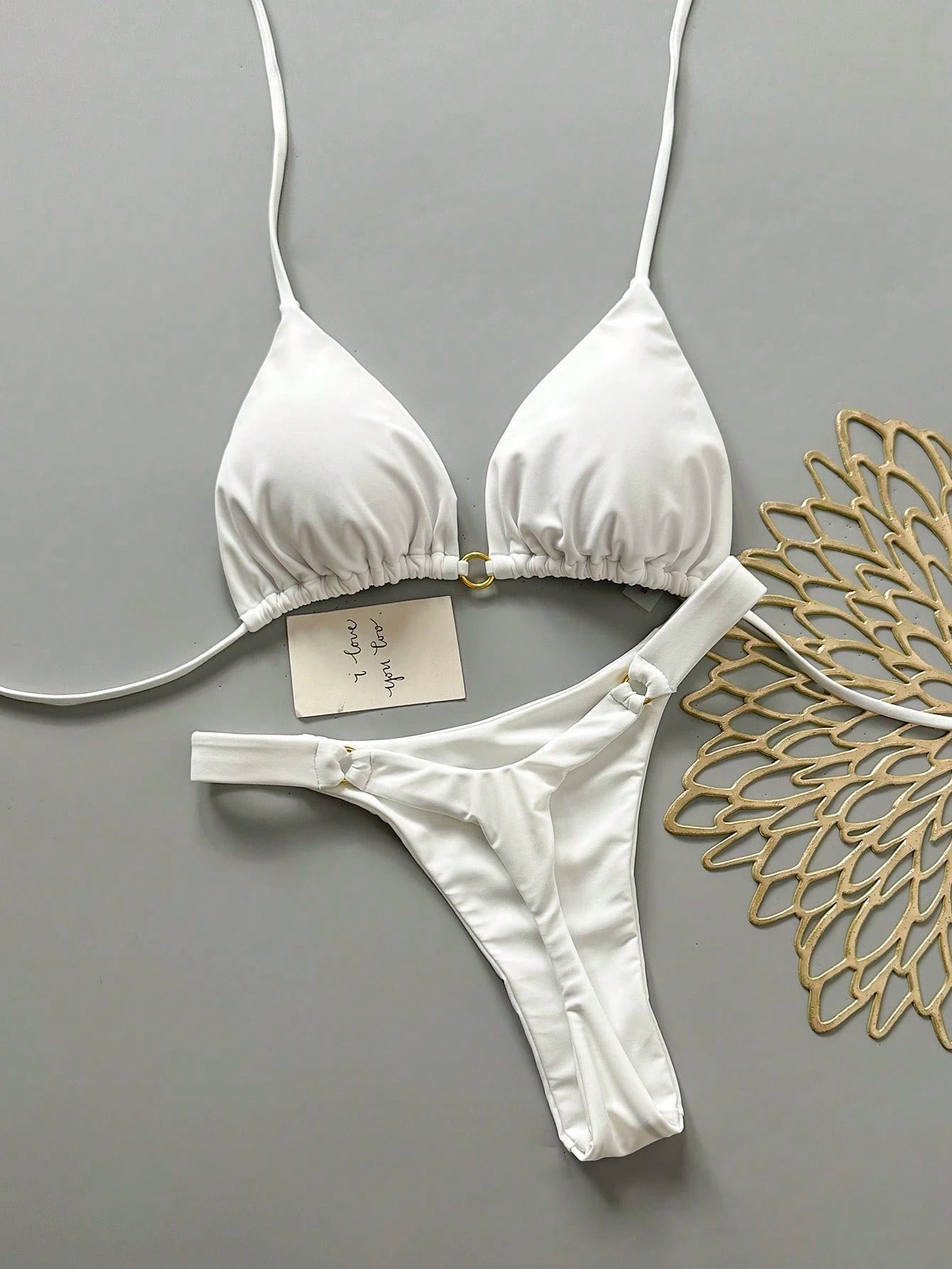 Women's Summer Beach Solid Color Halter Tie Sexy Bikini Swimwear Set Vacation Ye