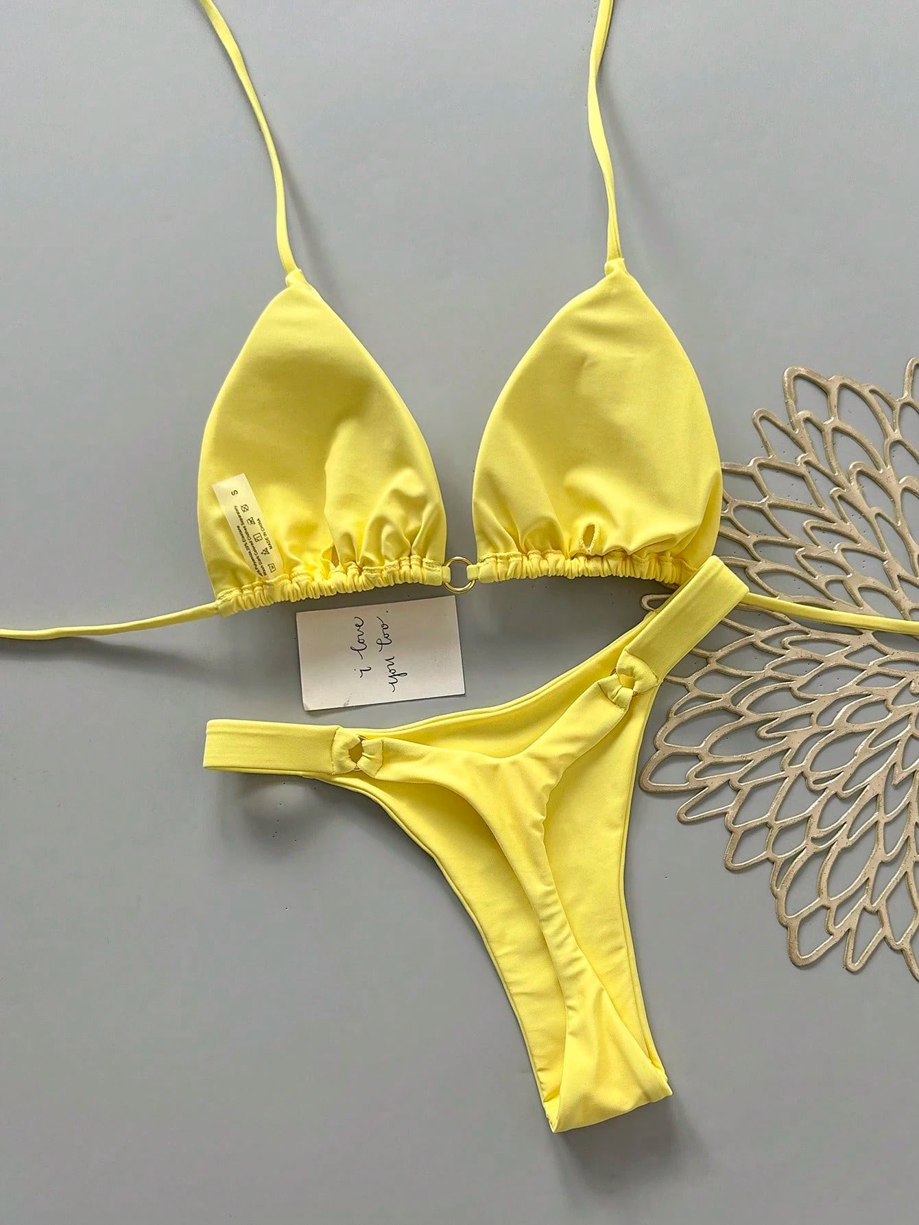 Women's Summer Beach Solid Color Halter Tie Sexy Bikini Swimwear Set Vacation Ye