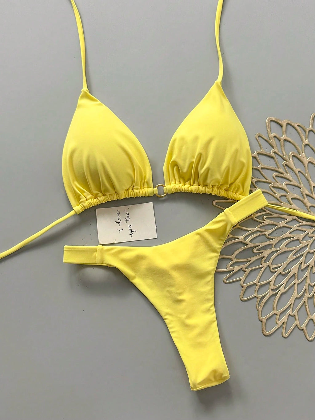 Women's Summer Beach Solid Color Halter Tie Sexy Bikini Swimwear Set Vacation Ye