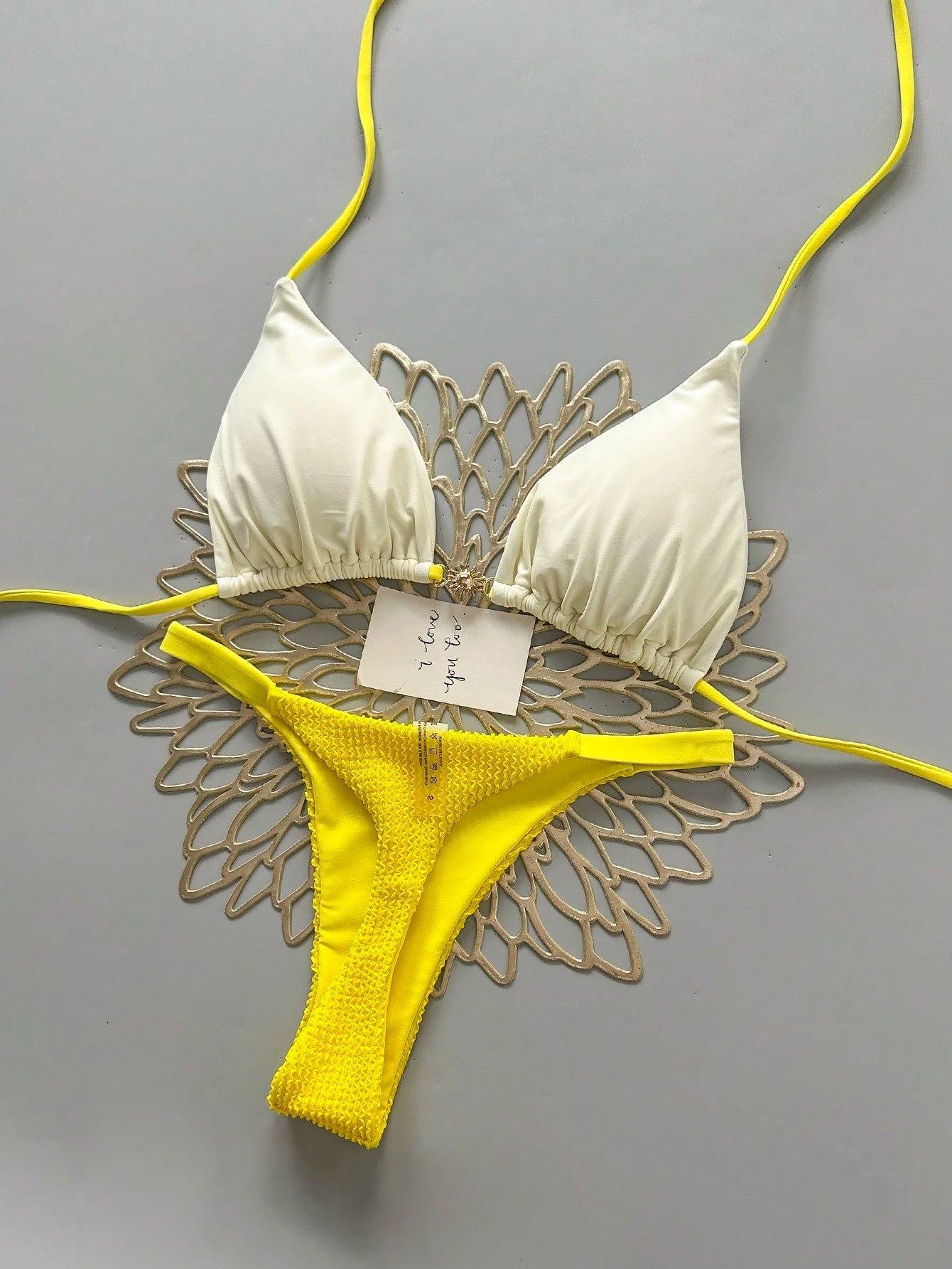 2pcs Casual Elegant Sexy Bohemian Floral Tie-Up Braided Bikini