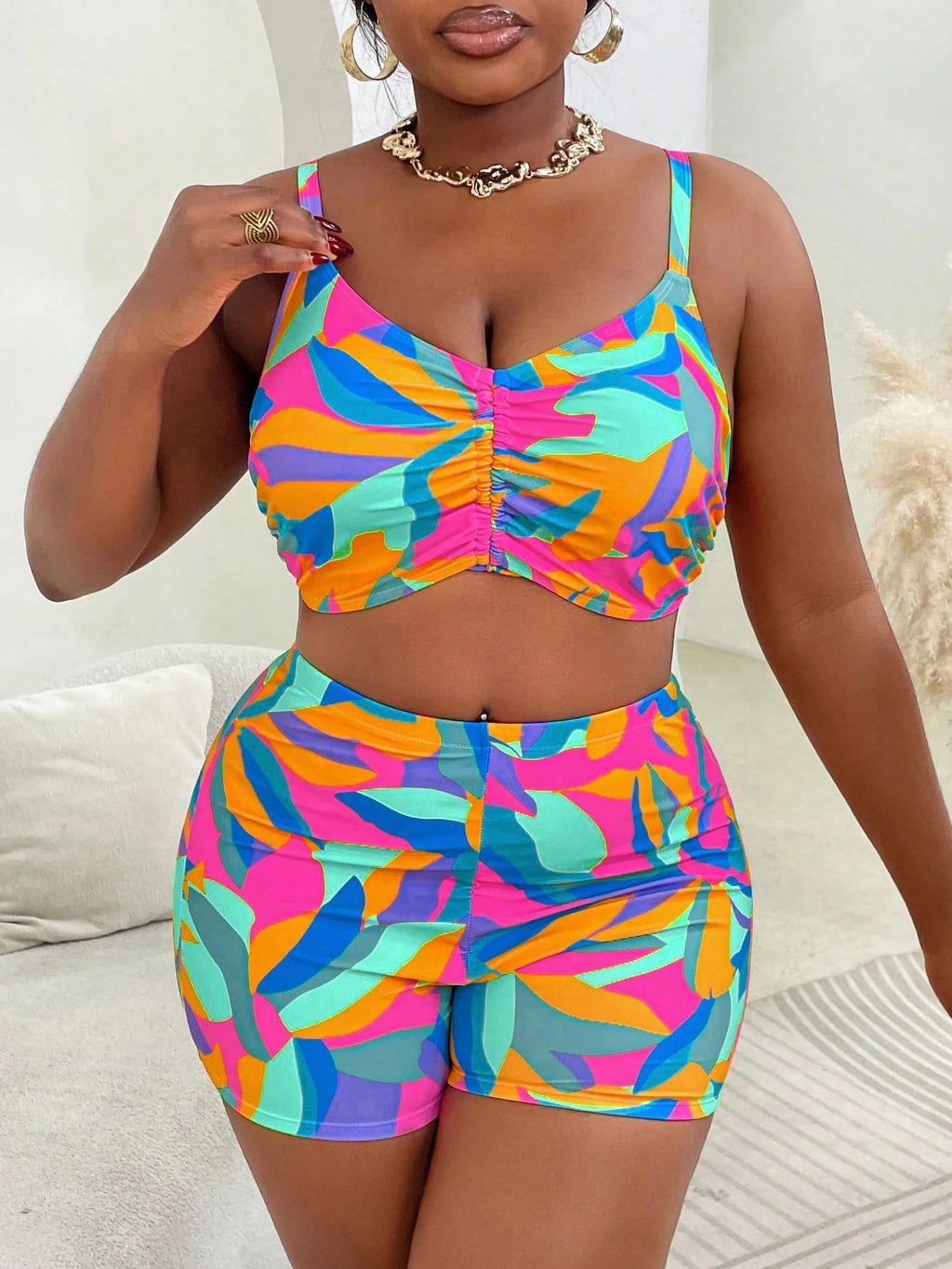 Slaydiva 3pcs Plus Size Swimwear Set, Includes Swimwear, Cover-Up, Random Floral Print, Casual Summer Beach - image 18