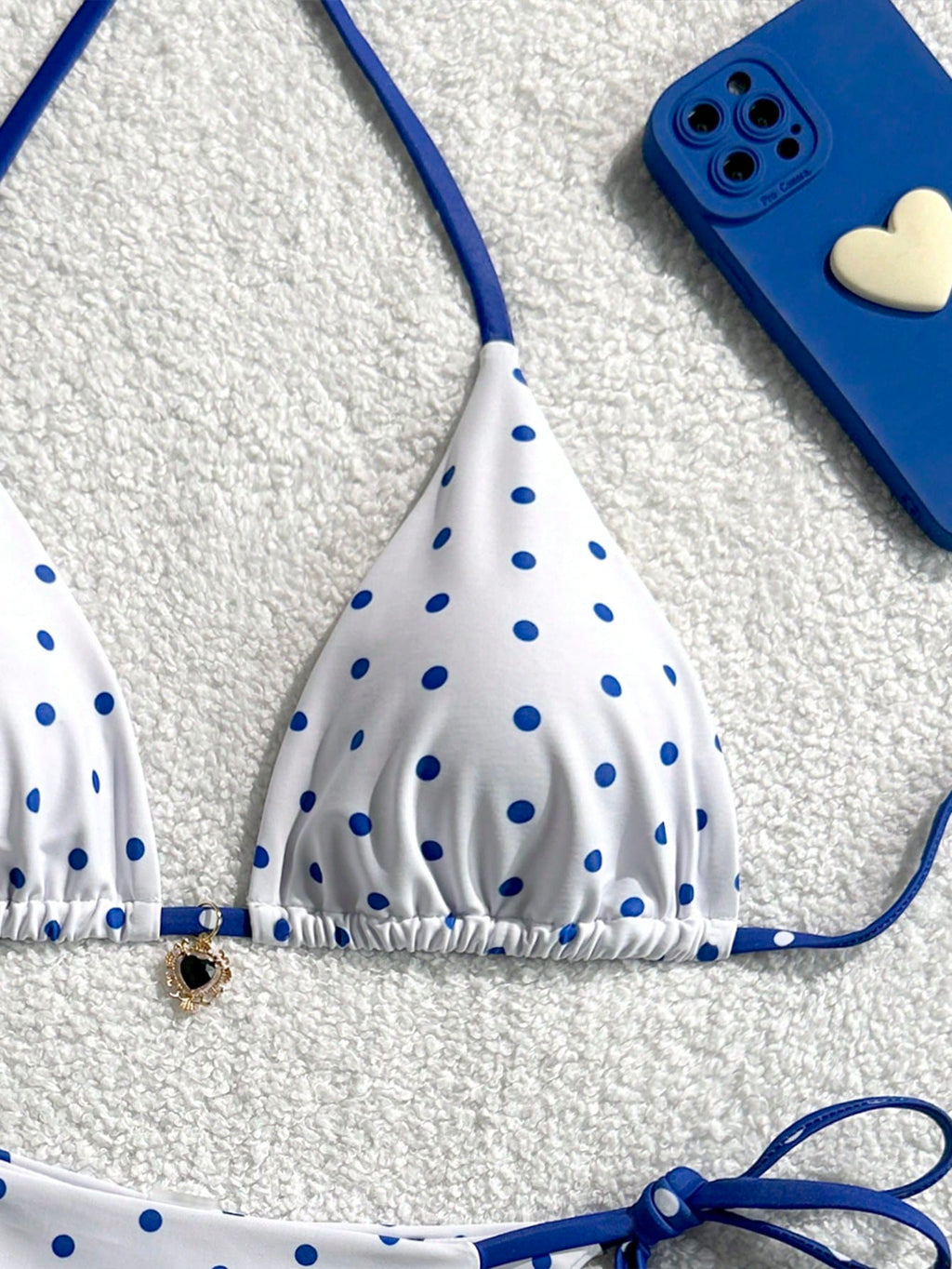 Women 2pcs Sexy Black & White Polka Dot Printed Bikini Swimwear Set,