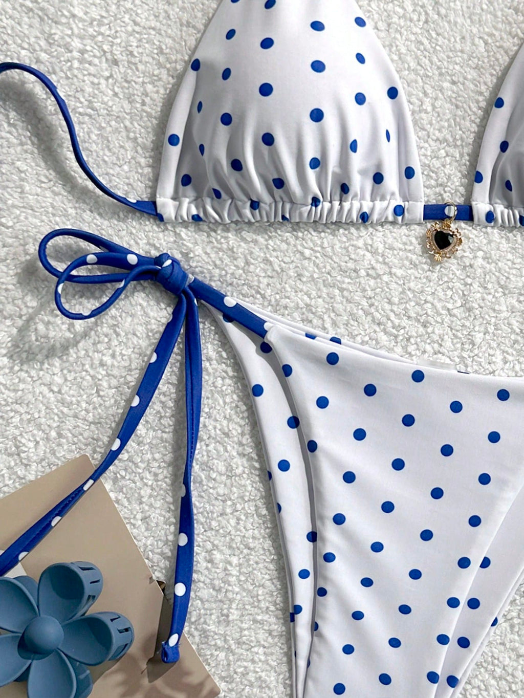 Women 2pcs Sexy Black & White Polka Dot Printed Bikini Swimwear Set,