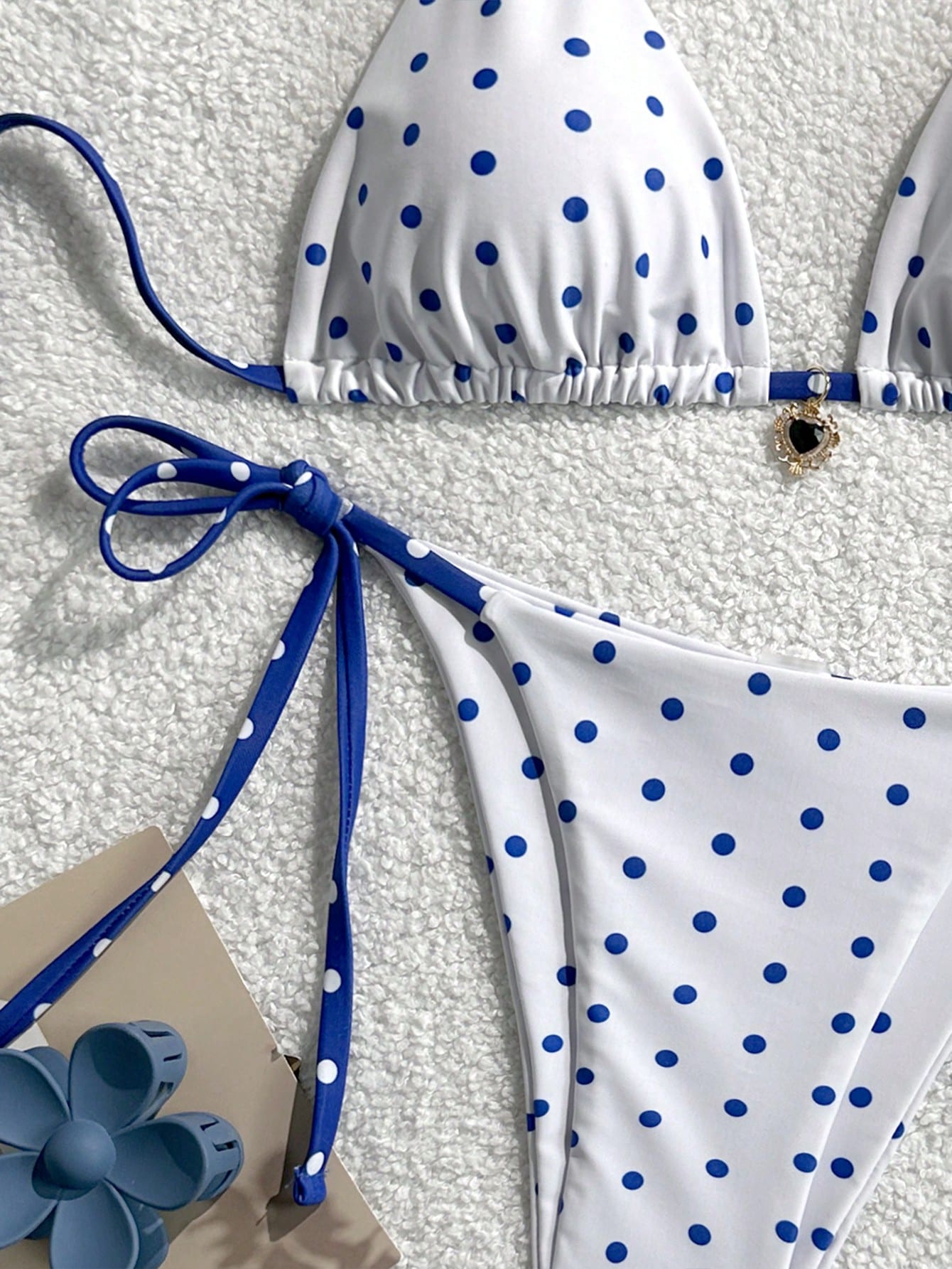 Women 2pcs Sexy Black & White Polka Dot Printed Bikini Swimwear Set,