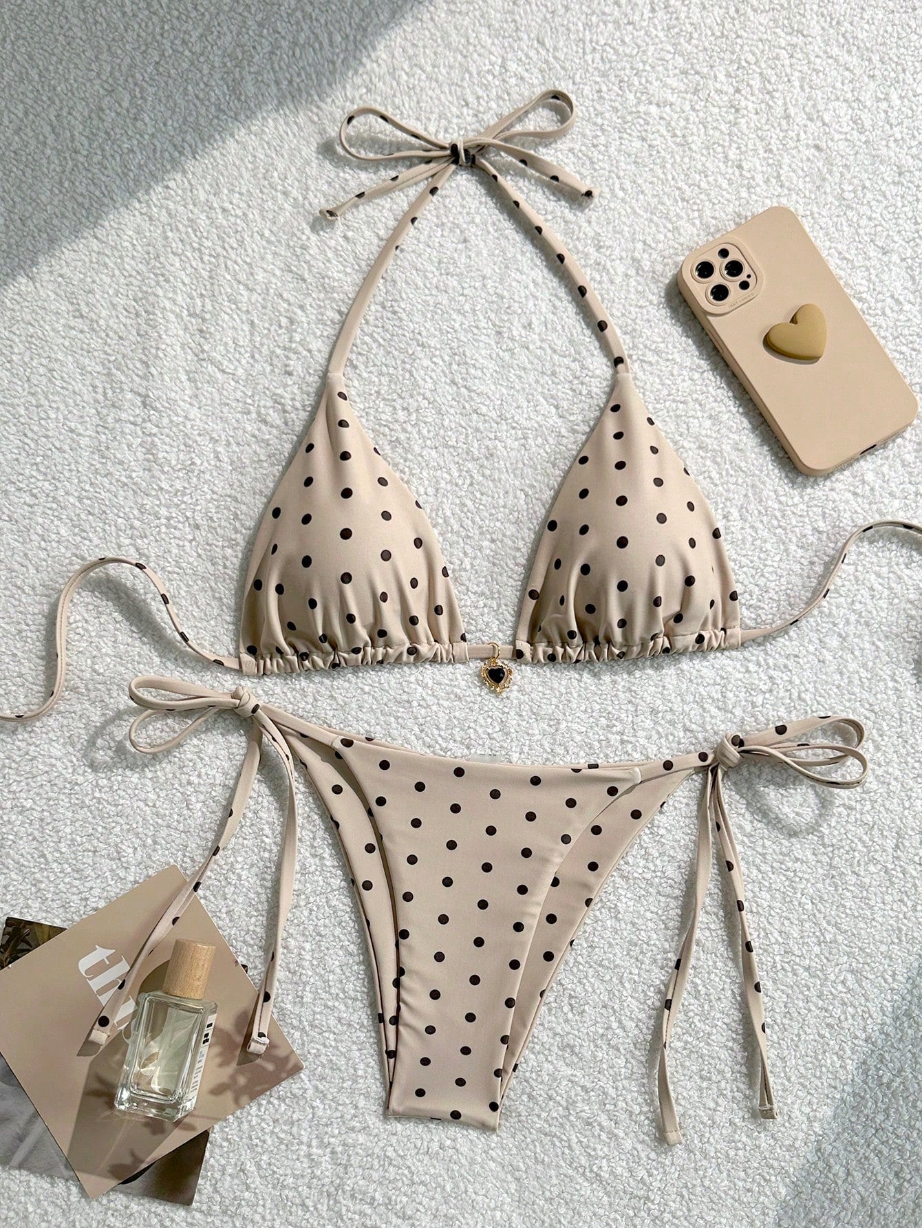 Women 2pcs Sexy Black & White Polka Dot Printed Bikini Swimwear Set,