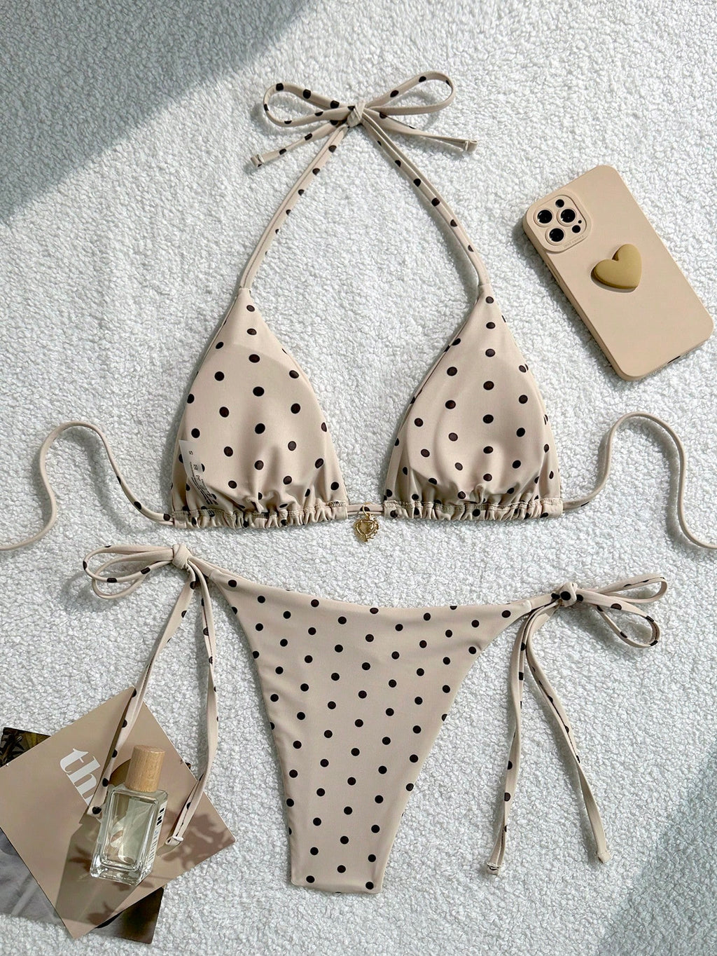 Women 2pcs Sexy Black & White Polka Dot Printed Bikini Swimwear Set,