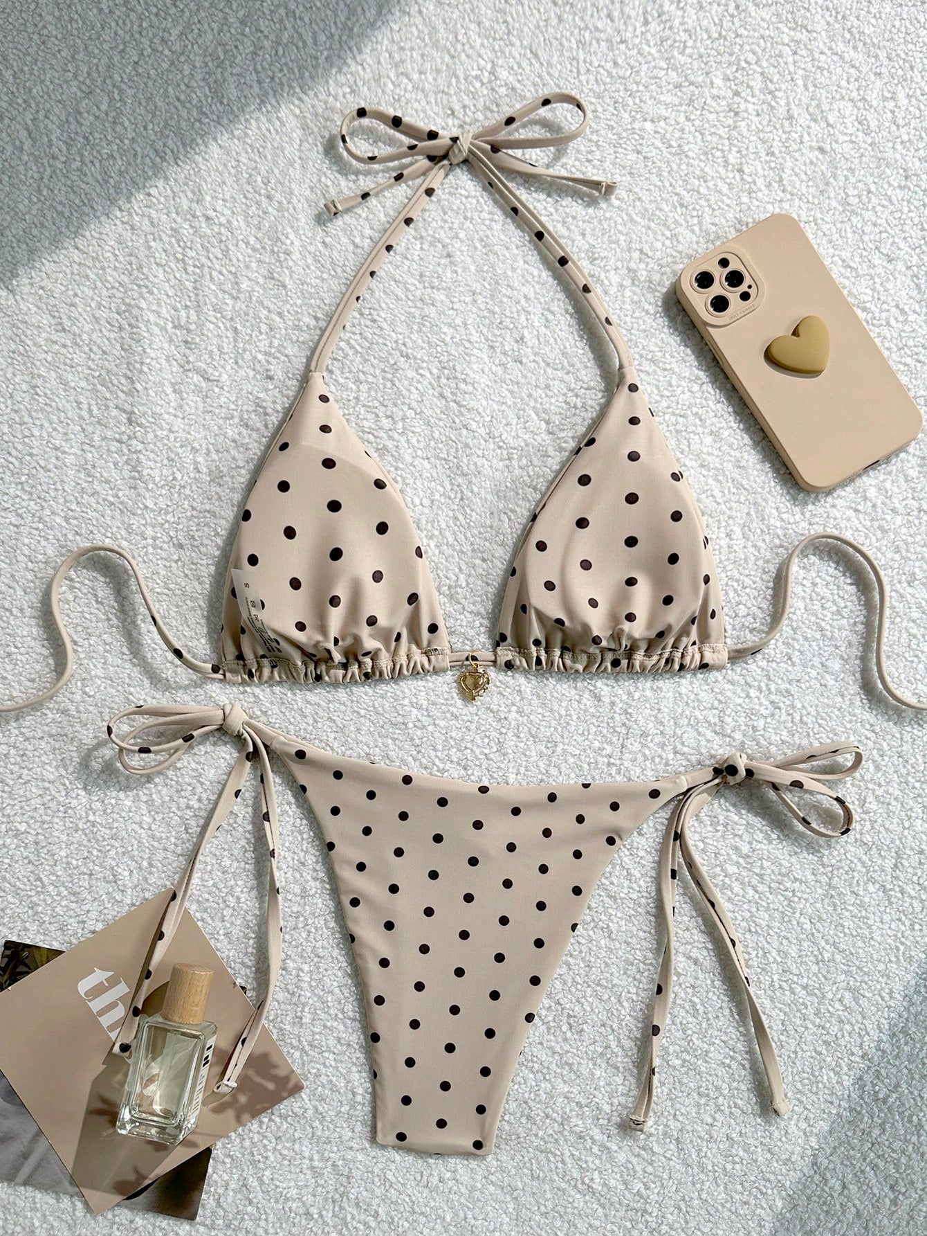 Women 2pcs Sexy Black & White Polka Dot Printed Bikini Swimwear Set,
