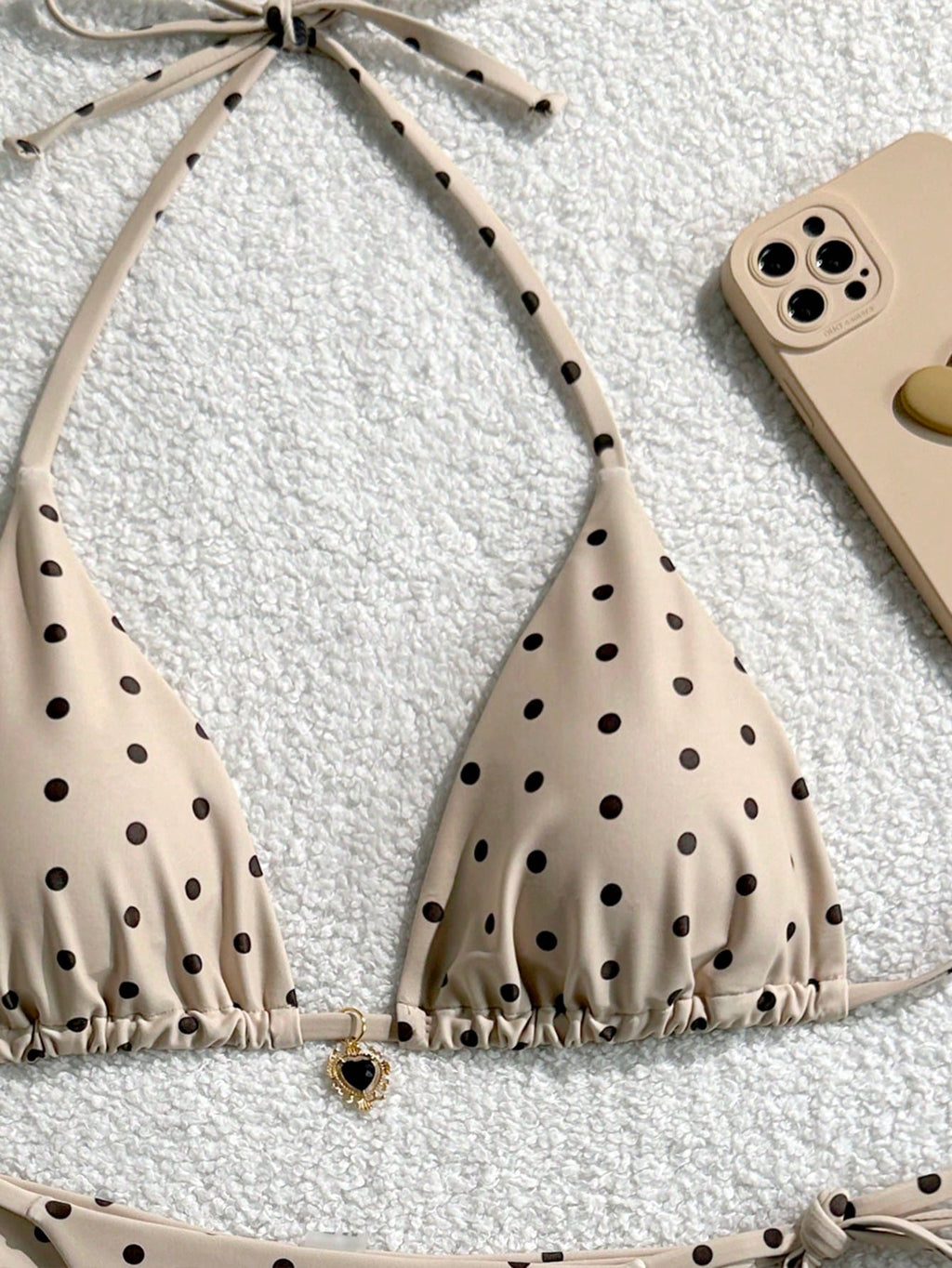Women 2pcs Sexy Black & White Polka Dot Printed Bikini Swimwear Set,