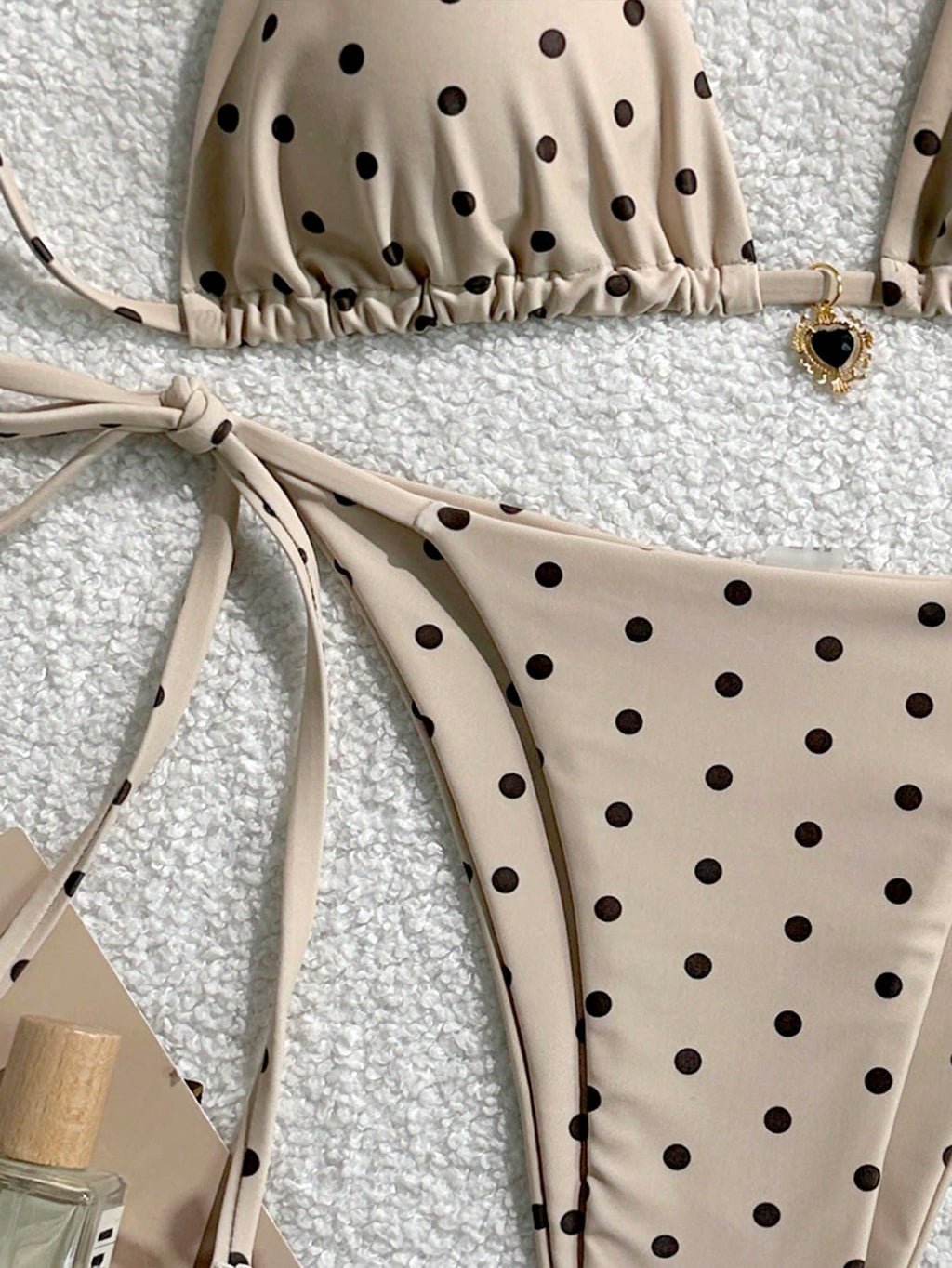 Women 2pcs Sexy Black & White Polka Dot Printed Bikini Swimwear Set,