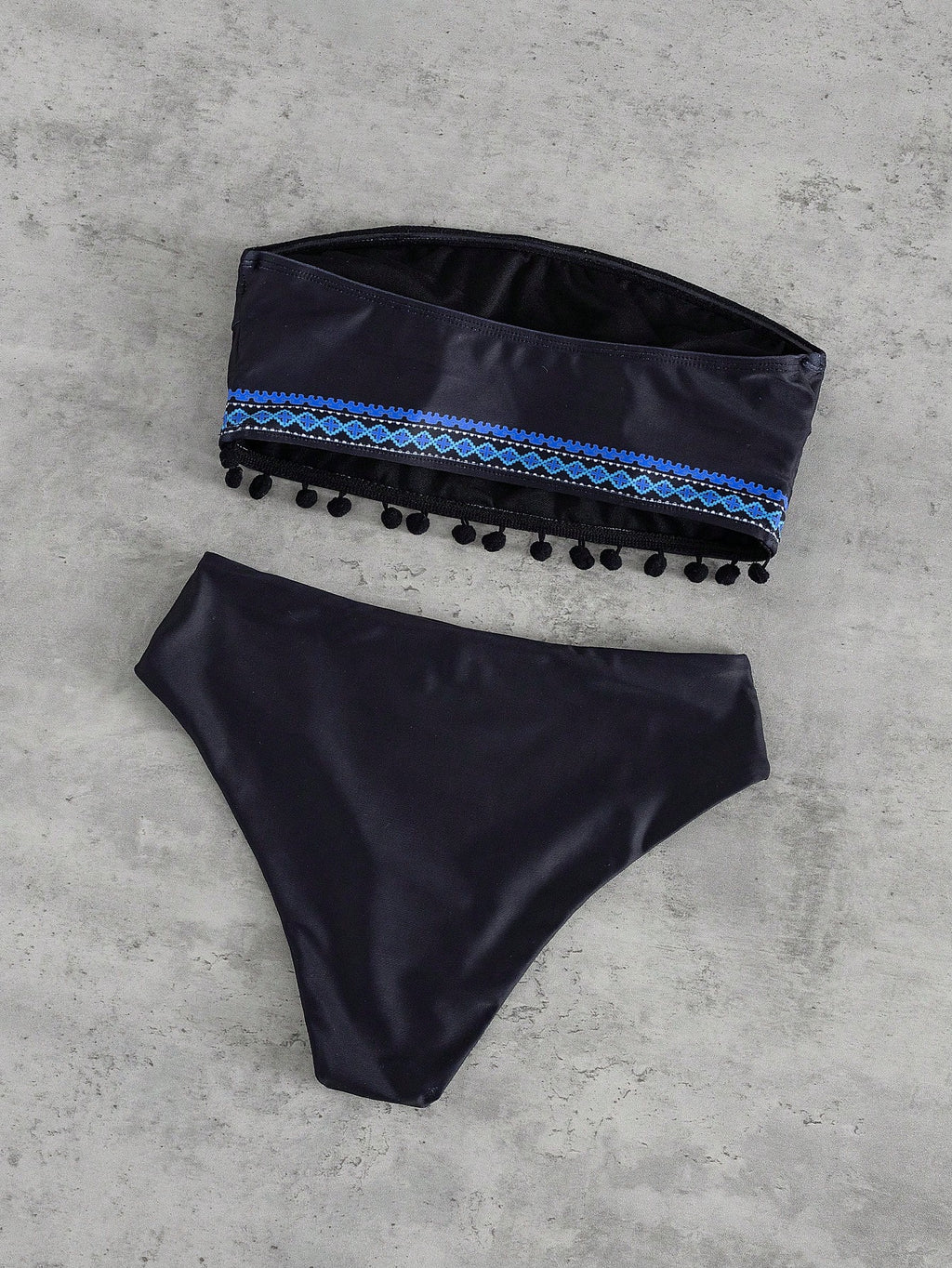 Swim Vcay Women's Black Summer Boho 2 Pieces Bikini Set,Embroidered
