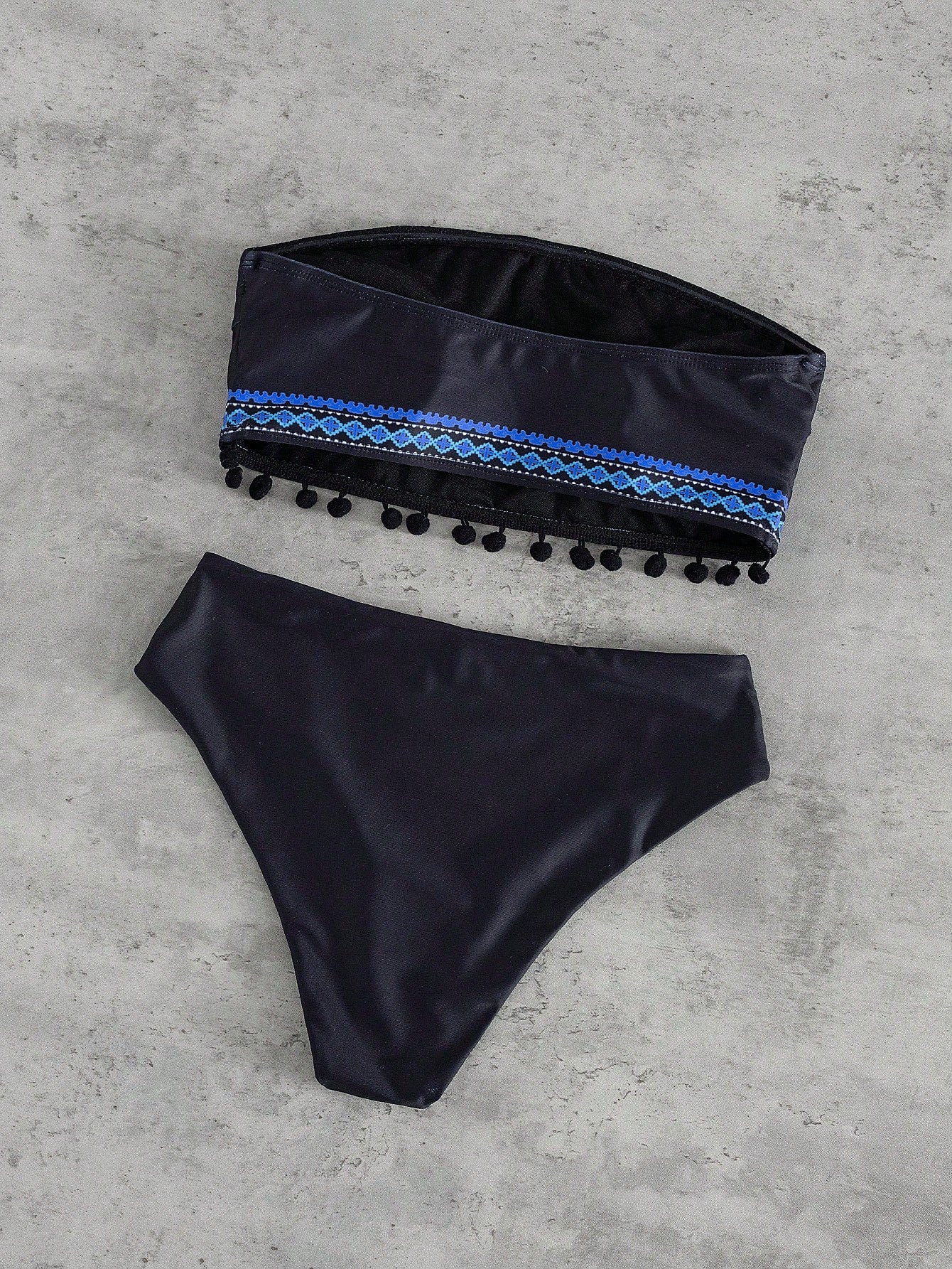 Swim Vcay Women's Black Summer Boho 2 Pieces Bikini Set,Embroidered