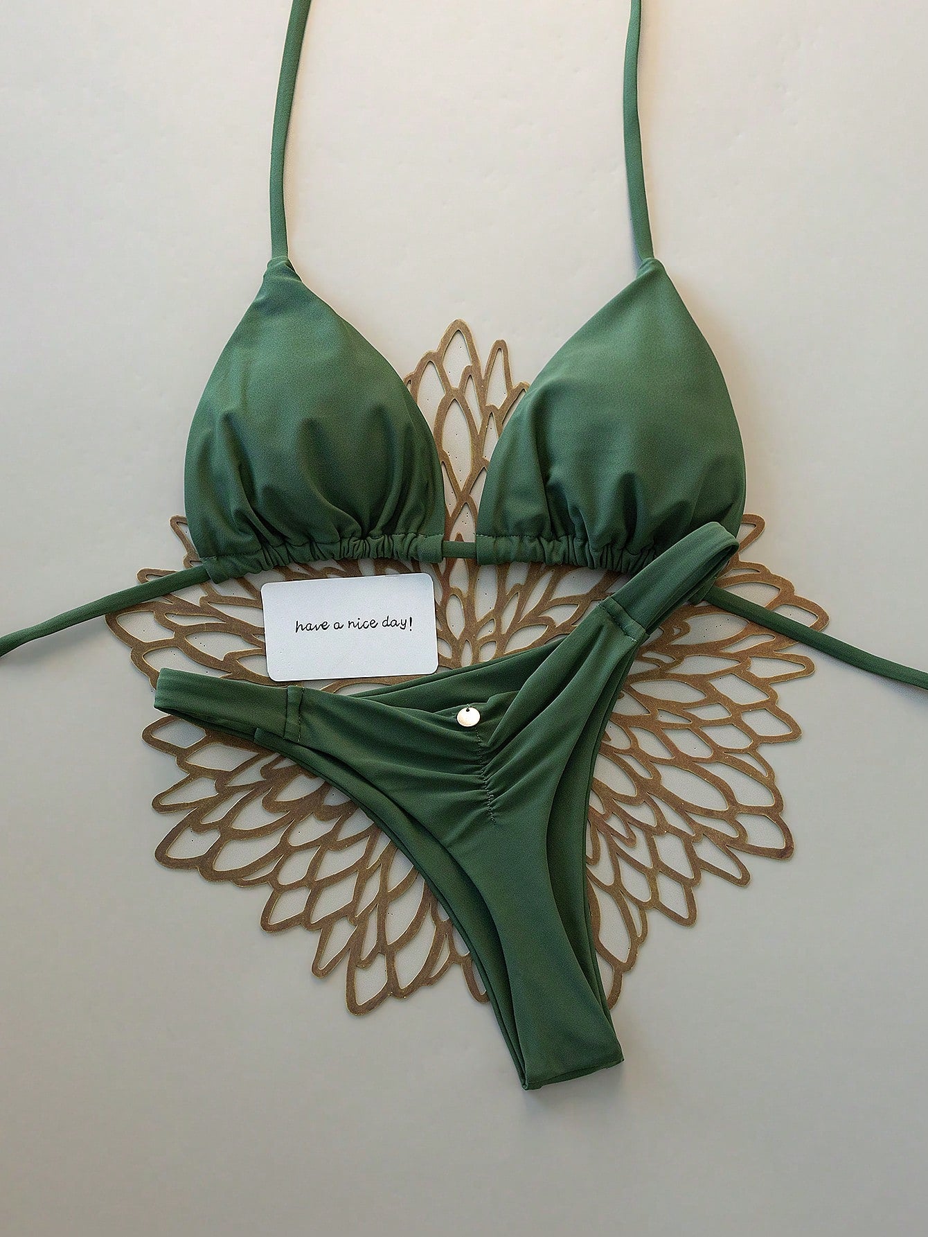 Swim Vcay 2pcs/Set Halter Triangle Cup Bikini Swimwear For Beach Vacation, Spring/Summer