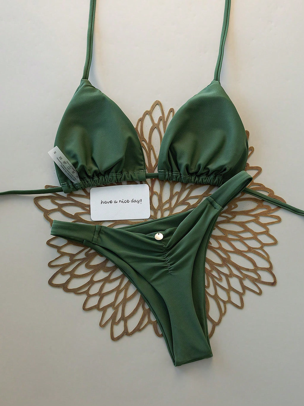 Swim Vcay 2pcs/Set Halter Triangle Cup Bikini Swimwear For Beach Vacation, Spring/Summer - image 2