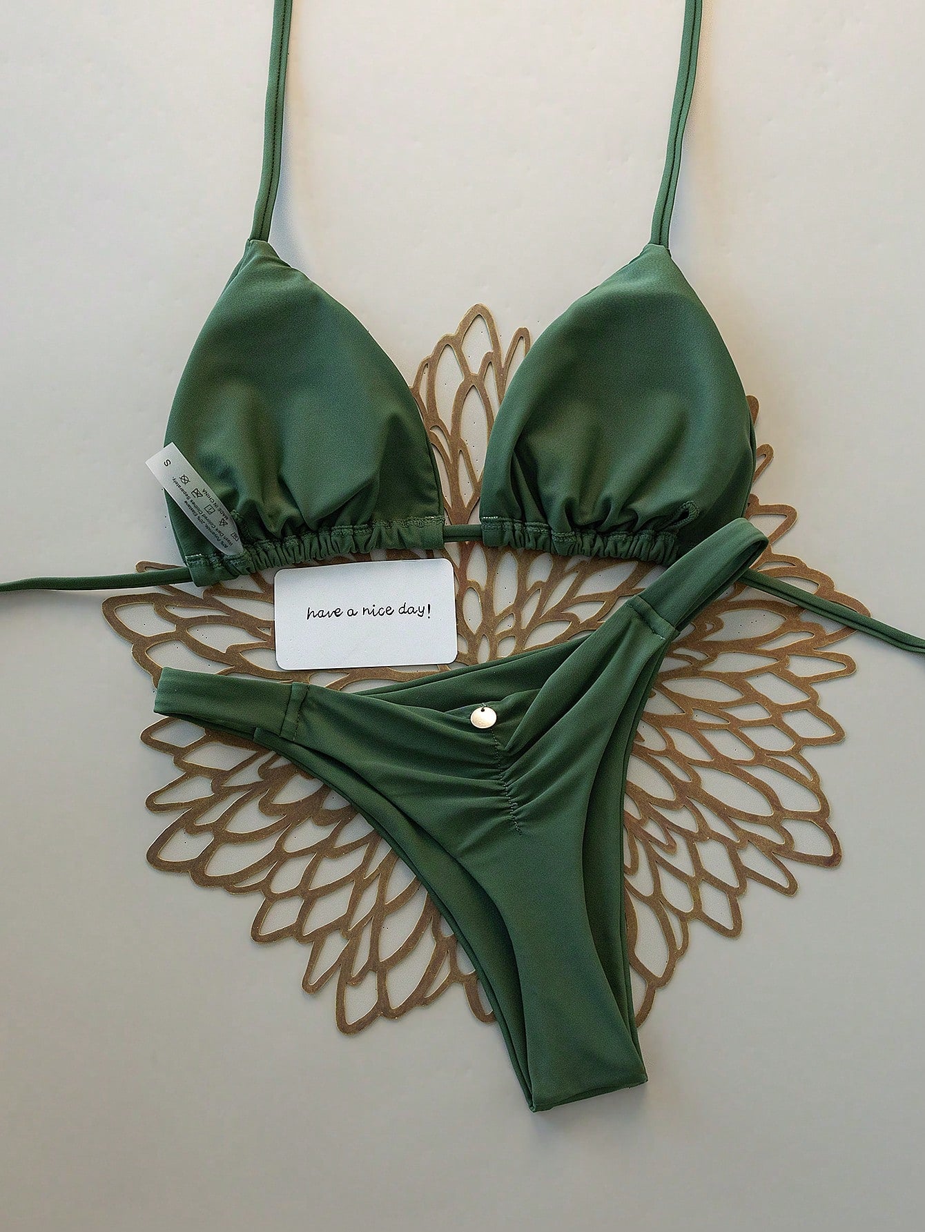 Swim Vcay 2pcs/Set Halter Triangle Cup Bikini Swimwear For Beach Vacation, Spring/Summer - image 2