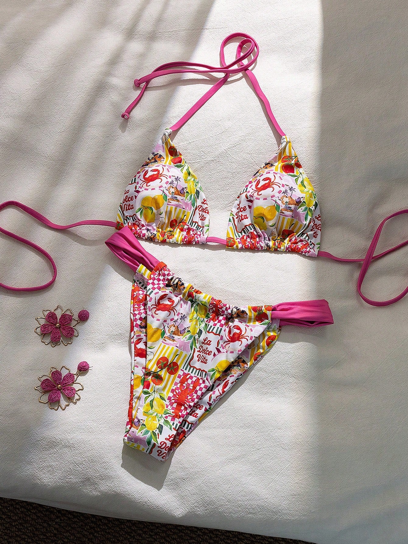 Swim Vcay Summer Vacation Sexy Fashion All-Over Fruit & Vegetable Print Halter Tie 2 Pieces Bikini Set - image 5