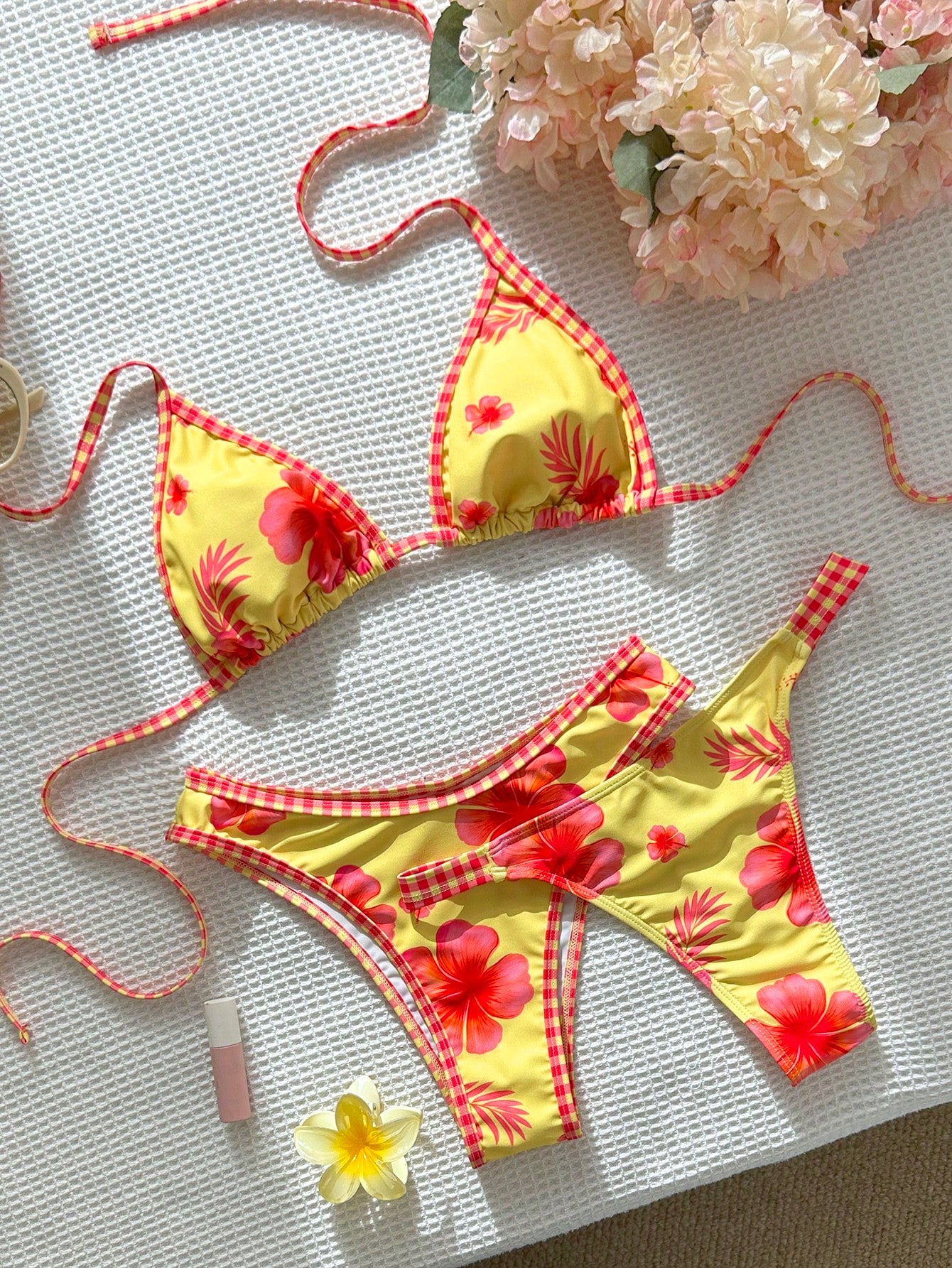 Elavelle 3pcs Solid Color Bikini Set, Women Swimwear For Spa Resort