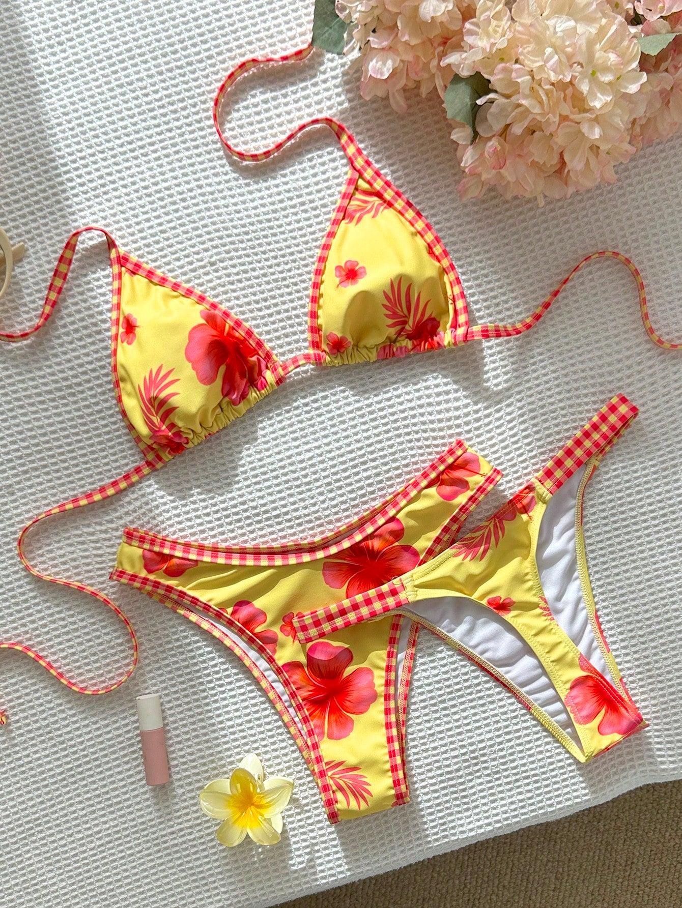 Elavelle 3pcs Solid Color Bikini Set, Women Swimwear For Spa Resort