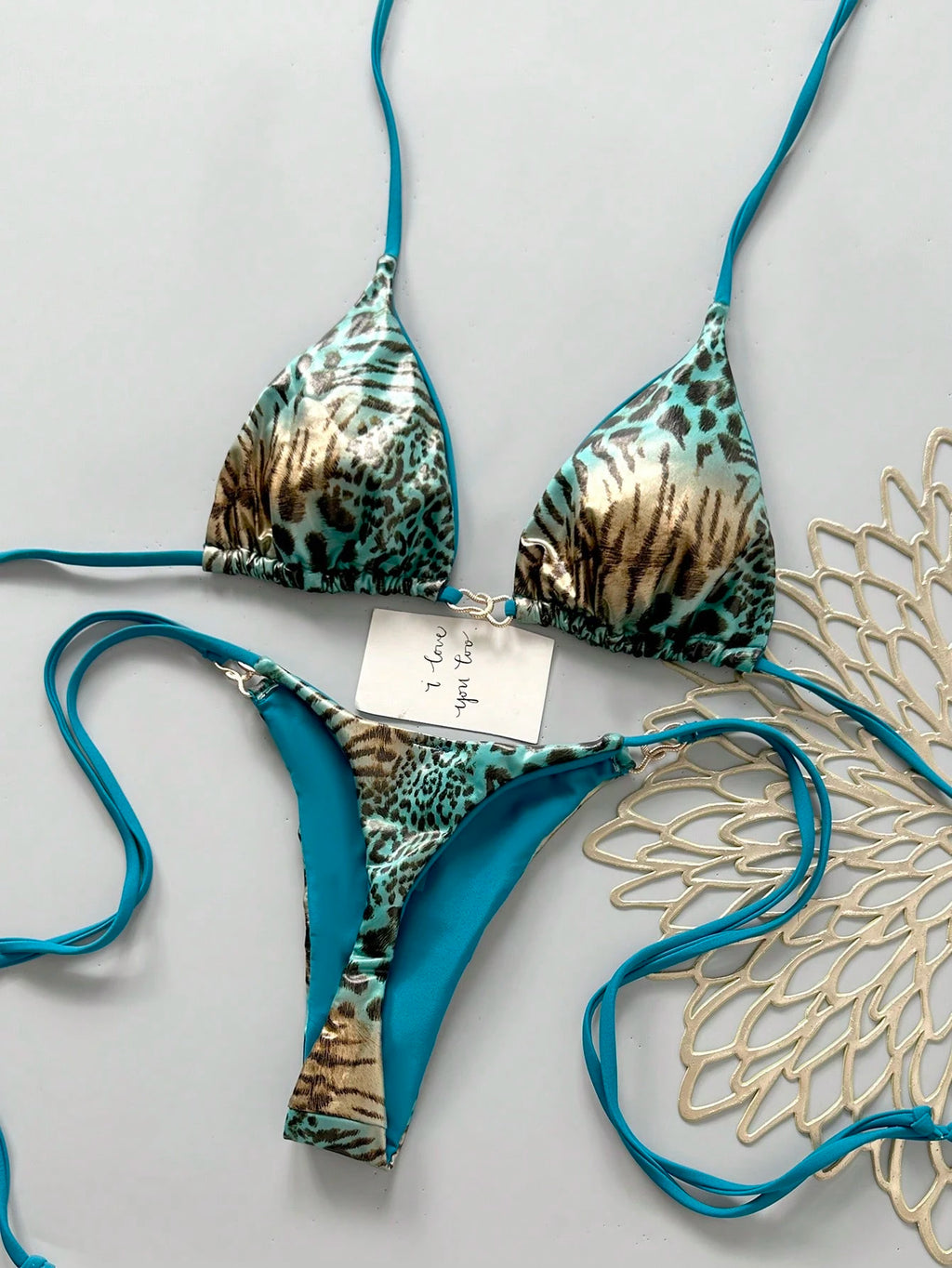 Swim Mod Spring/Summer Digital Print Triangle Wireless Bra Top And Side Tie Biki