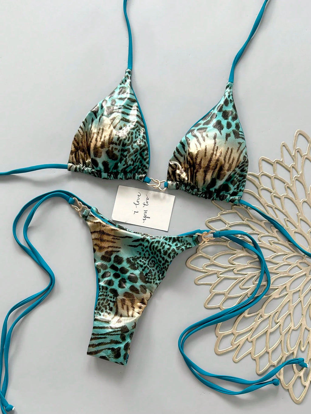 Swim Mod Spring/Summer Digital Print Triangle Wireless Bra Top And Side Tie Biki