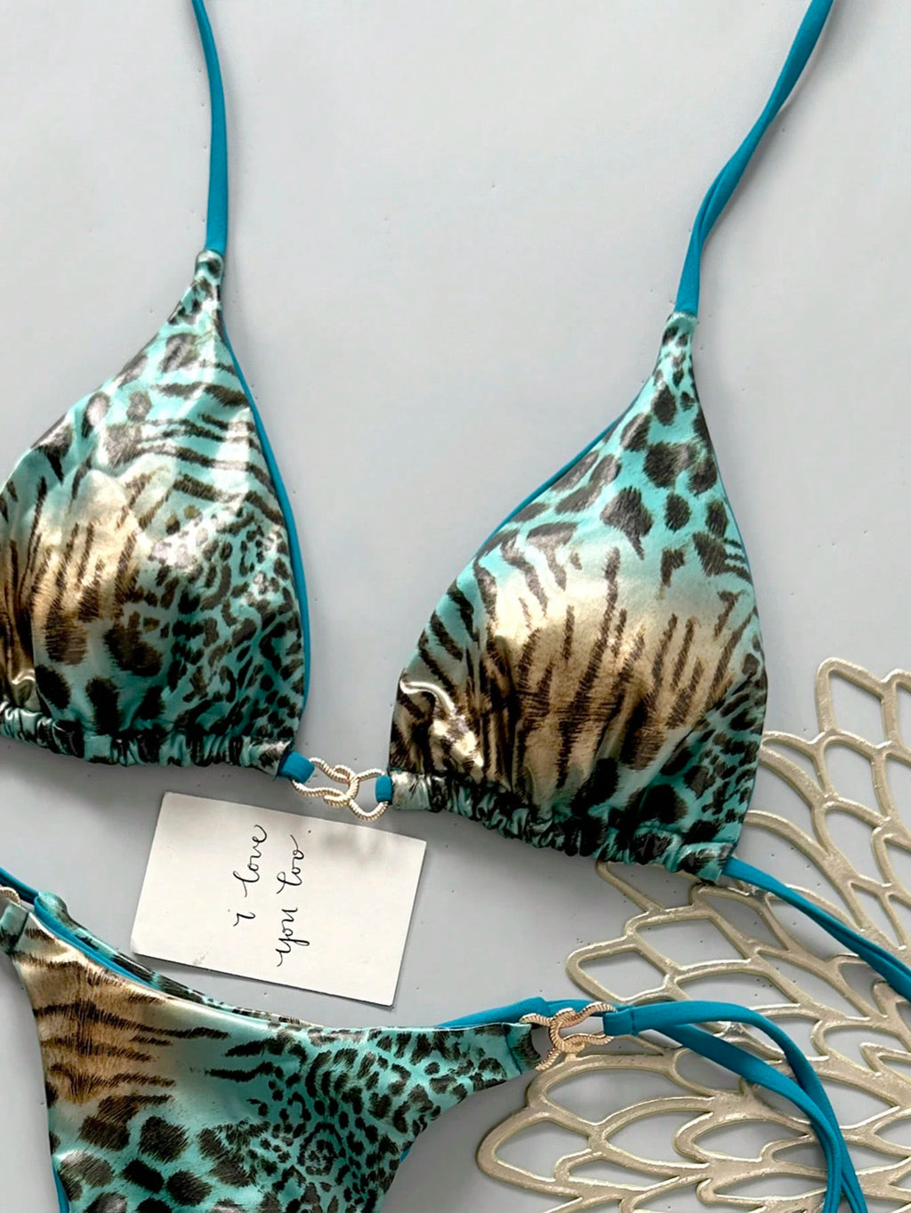 Swim Mod Spring/Summer Digital Print Triangle Wireless Bra Top And Side Tie Biki