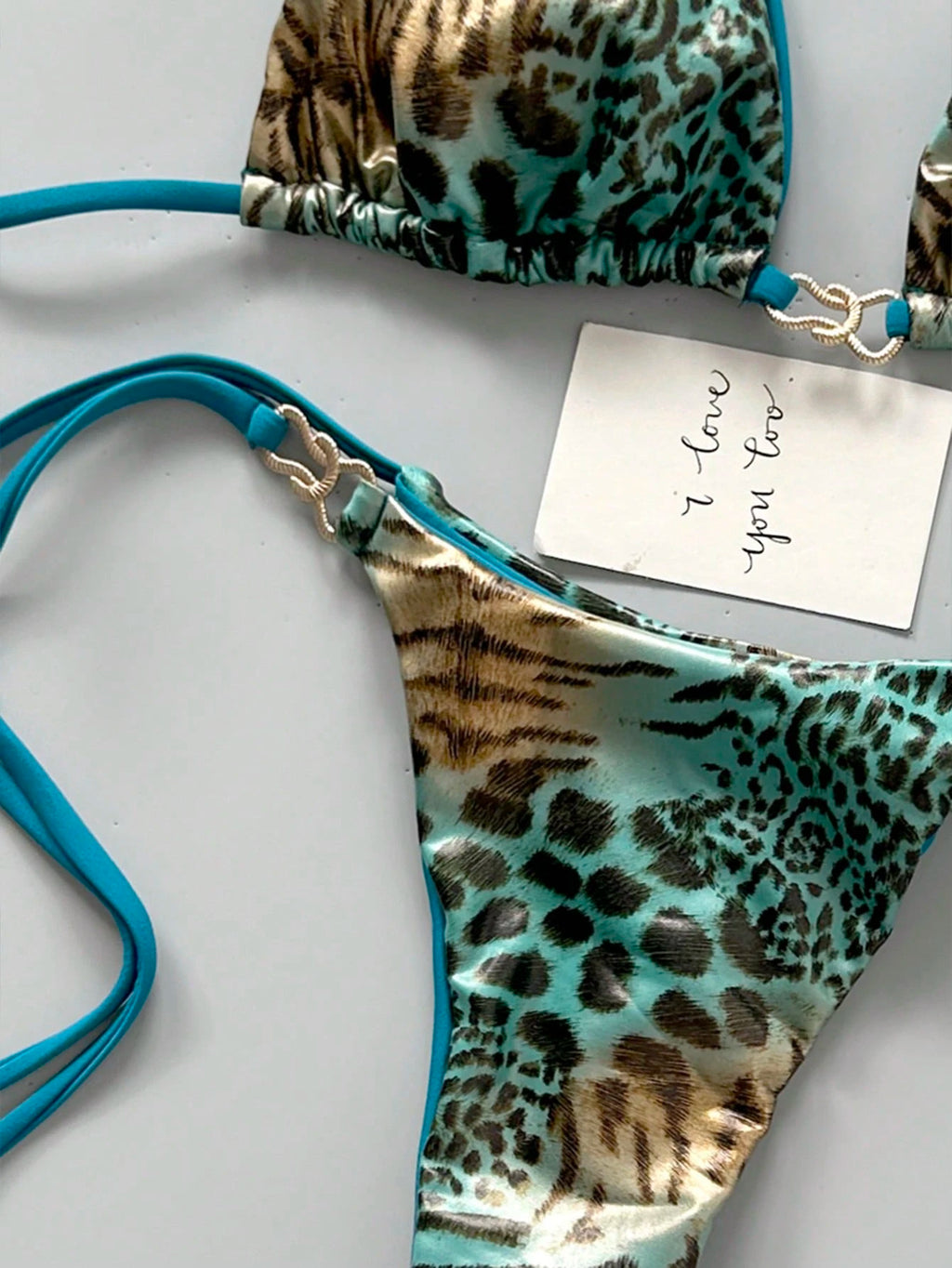 Swim Mod Spring/Summer Digital Print Triangle Wireless Bra Top And Side Tie Biki