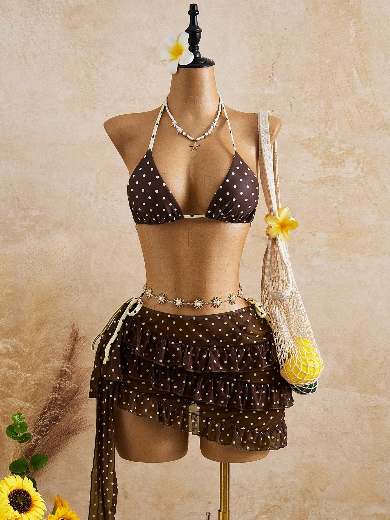 Bellisia Women's Brown Polka Dot,Summer,Cute,Beach Vacation,Holiday,Holiday Biki