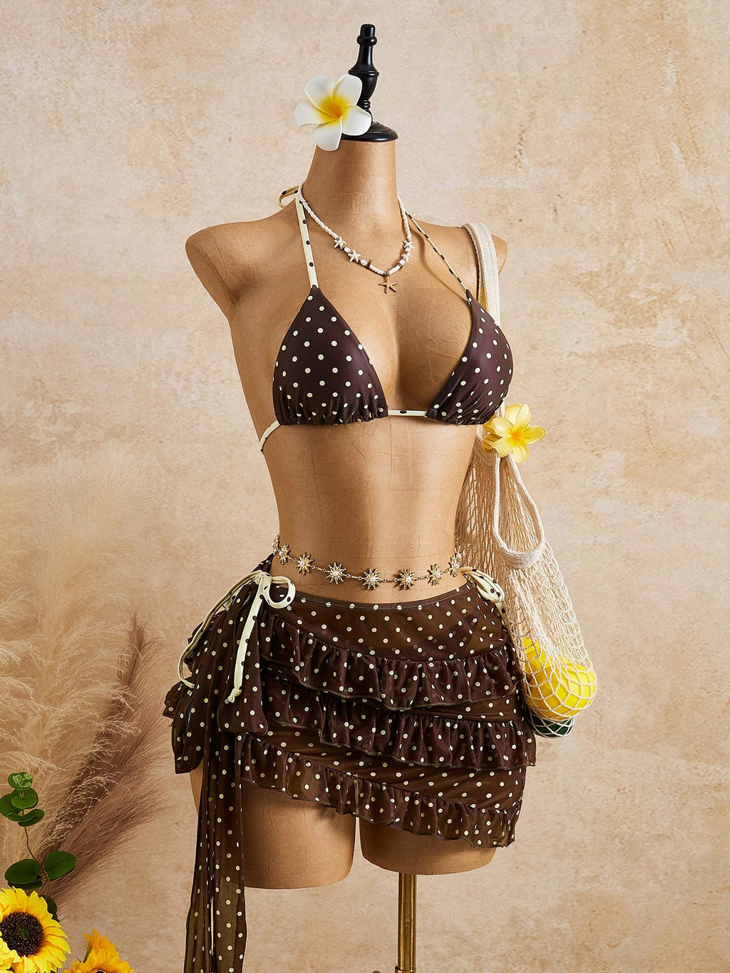 Bellisia Women's Brown Polka Dot,Summer,Cute,Beach Vacation,Holiday,Holiday Biki
