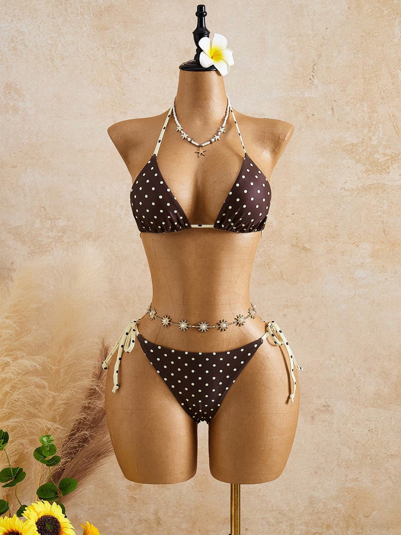 Bellisia Women's Brown Polka Dot,Summer,Cute,Beach Vacation,Holiday,Holiday Biki