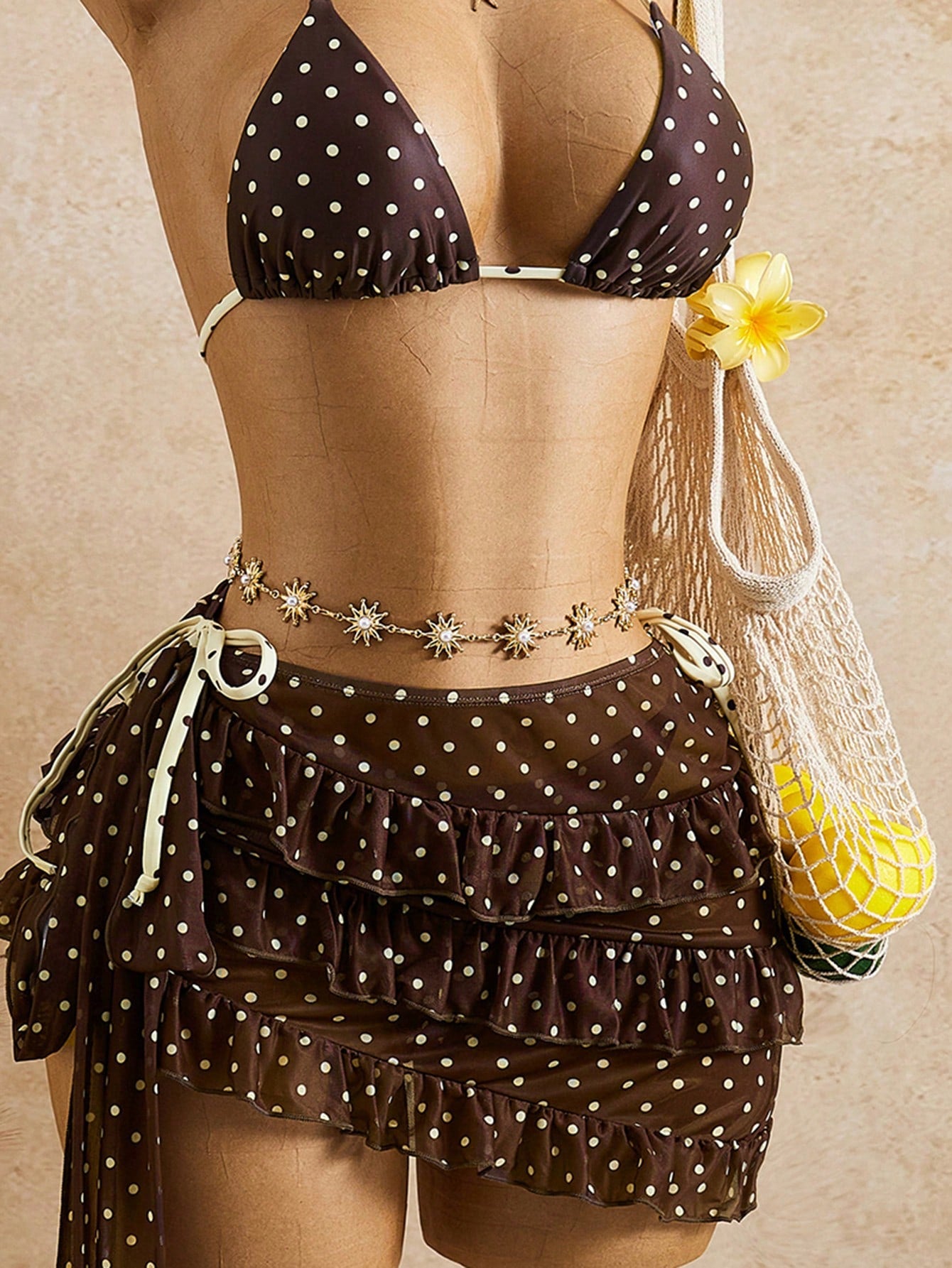 Bellisia Women's Brown Polka Dot,Summer,Cute,Beach Vacation,Holiday,Holiday Biki