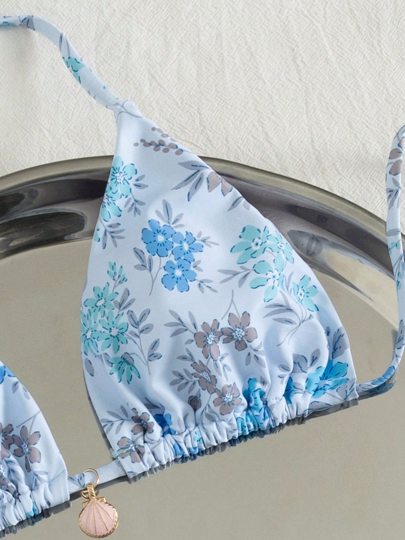 Swim Mod Multicolor Plant Pattern Fabric Halter Bikini Set Boho Style