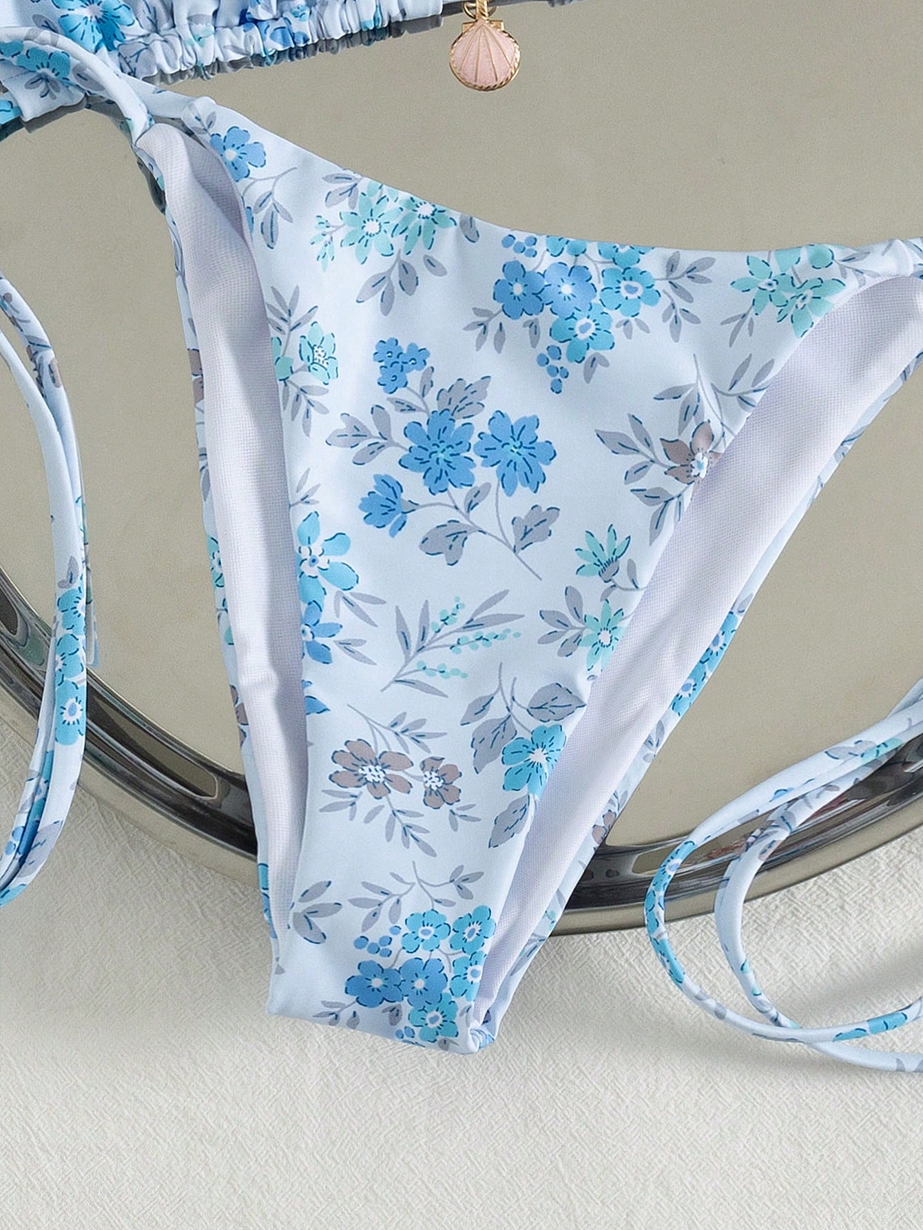Swim Mod Multicolor Plant Pattern Fabric Halter Bikini Set Boho Style