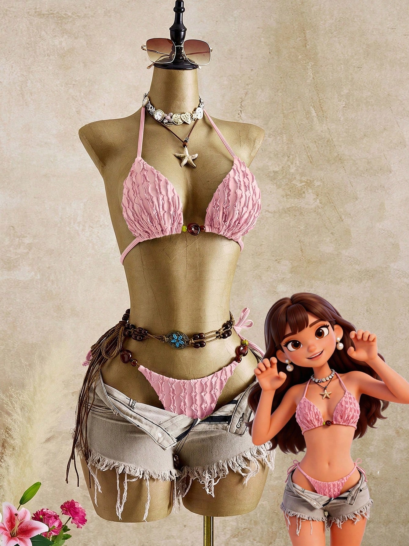 Bellisia Women's 2pcs Elegant Sexy Vintage Romantic Halter Resin