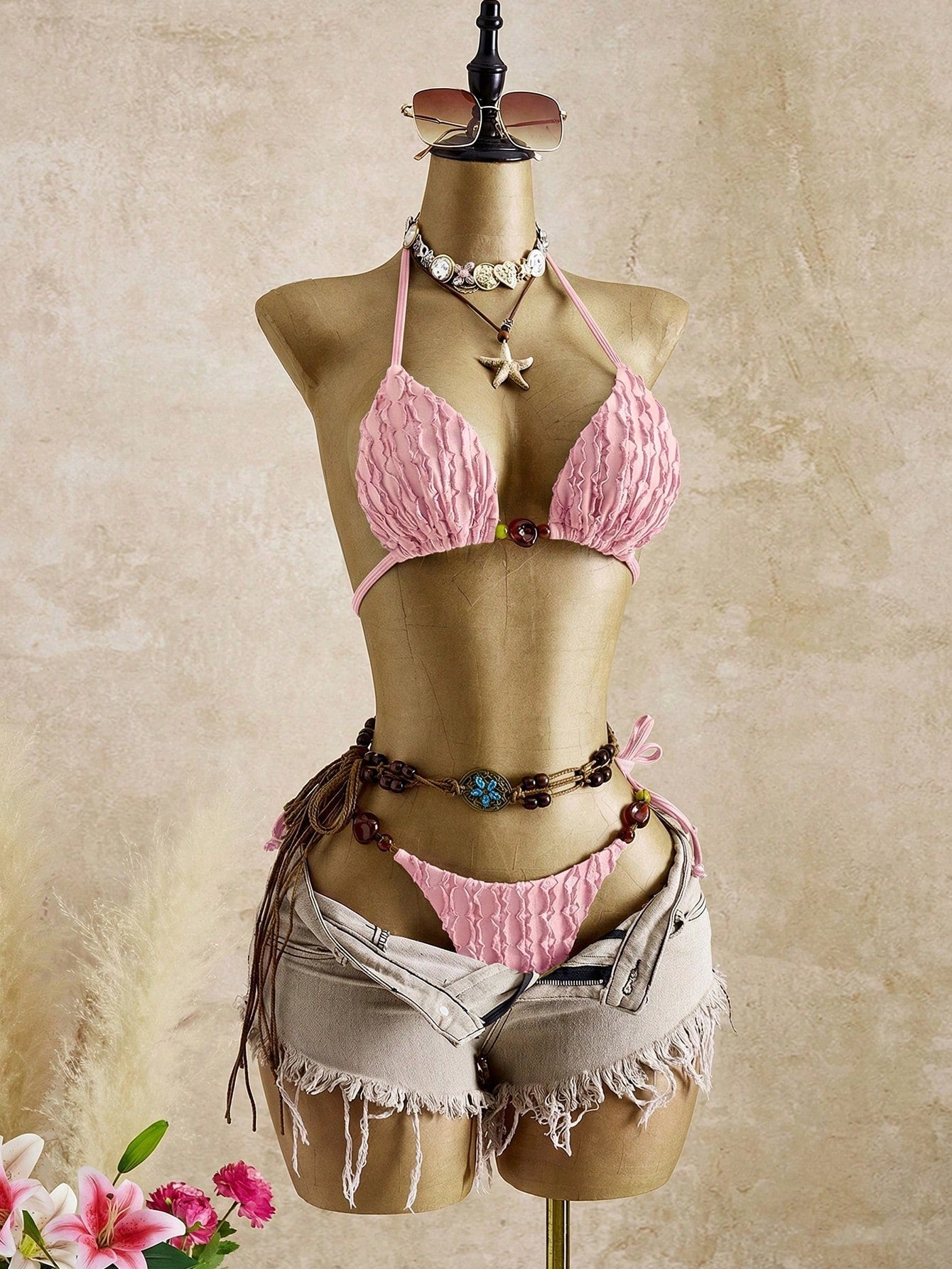 Bellisia Women's 2pcs Elegant Sexy Vintage Romantic Halter Resin