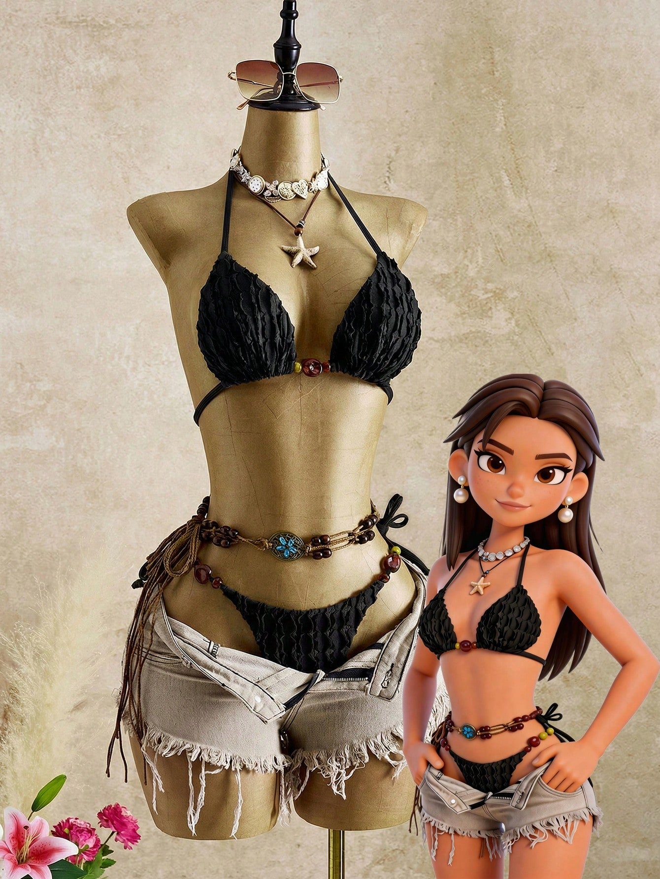 Bellisia Women's 2pcs Elegant Sexy Vintage Romantic Halter Resin