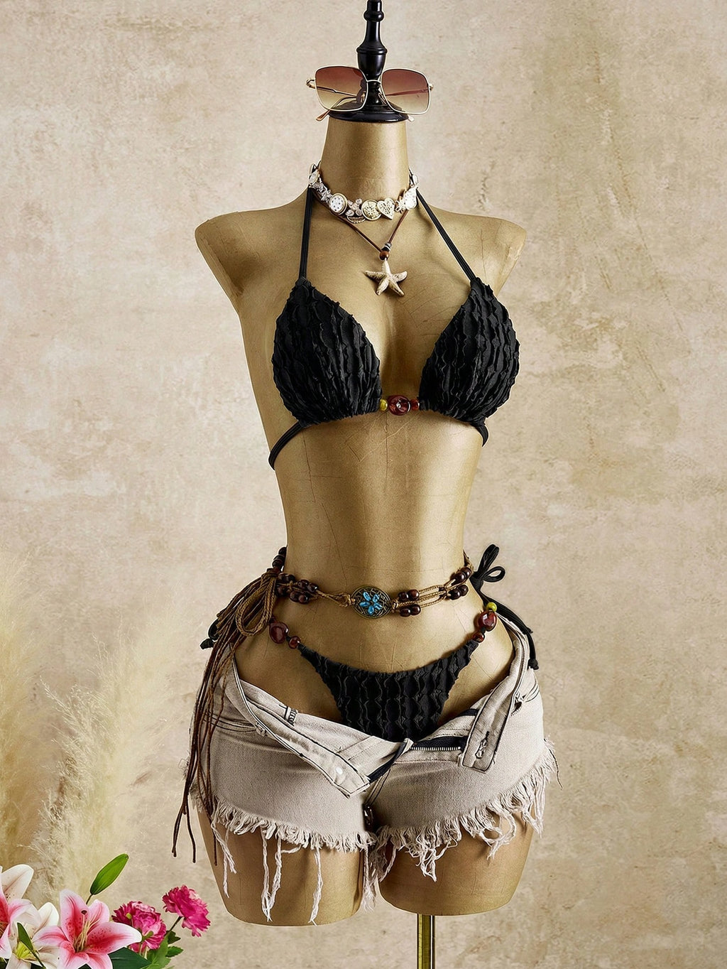 Bellisia Women's 2pcs Elegant Sexy Vintage Romantic Halter Resin