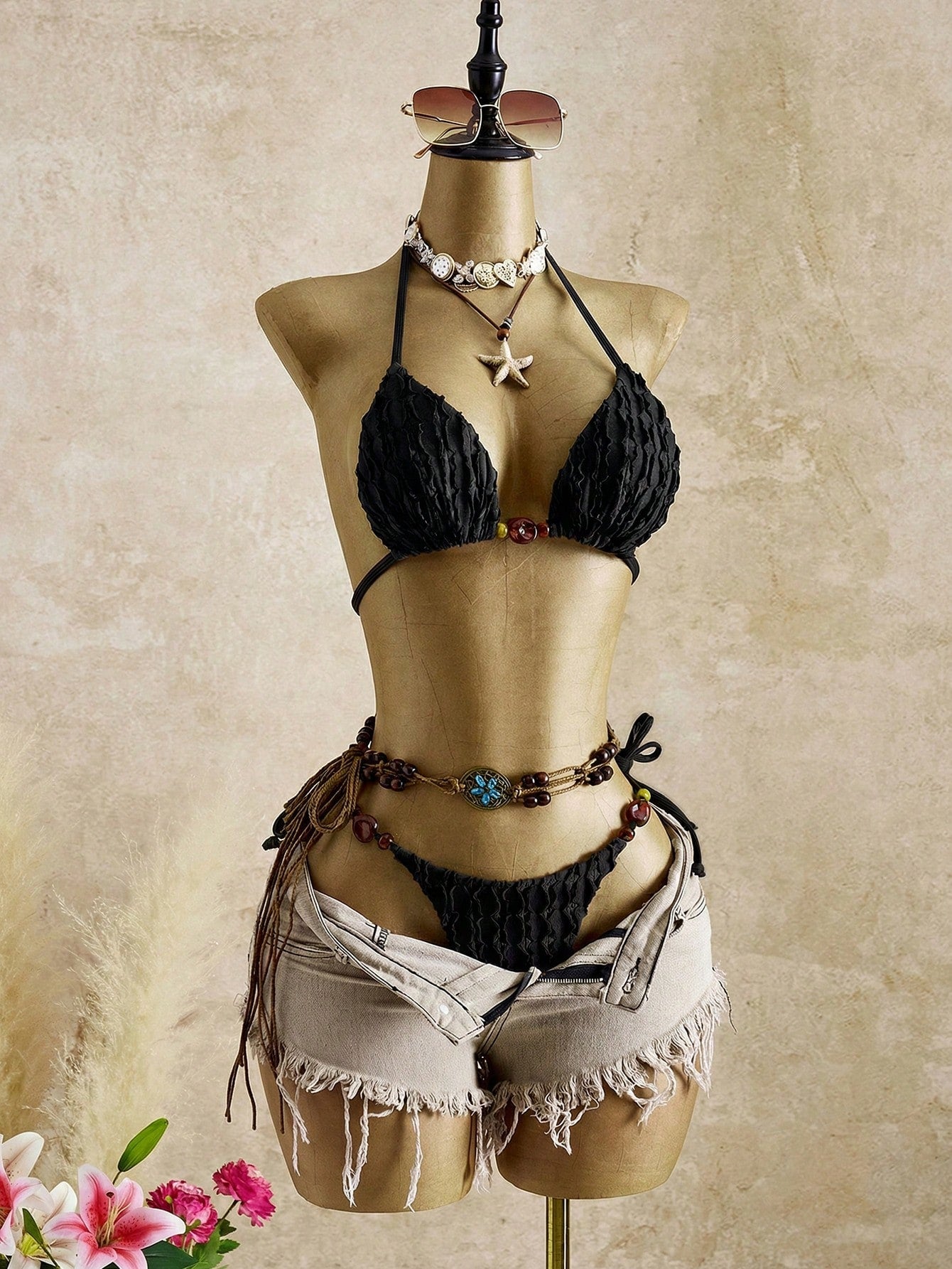 Bellisia Women's 2pcs Elegant Sexy Vintage Romantic Halter Resin