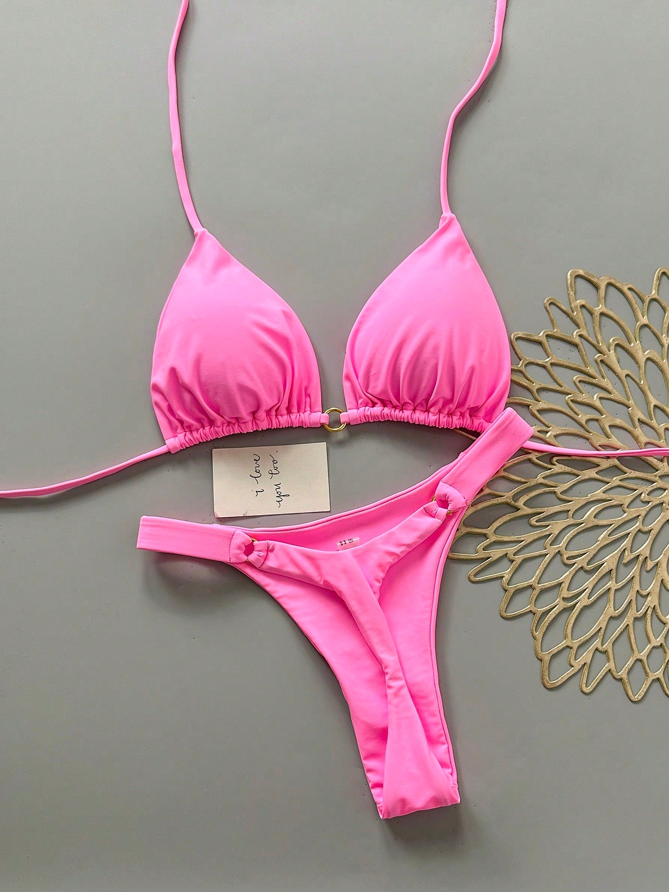 Women's Summer Beach Solid Color Halter Tie Sexy Bikini Swimwear Set Vacation Ye