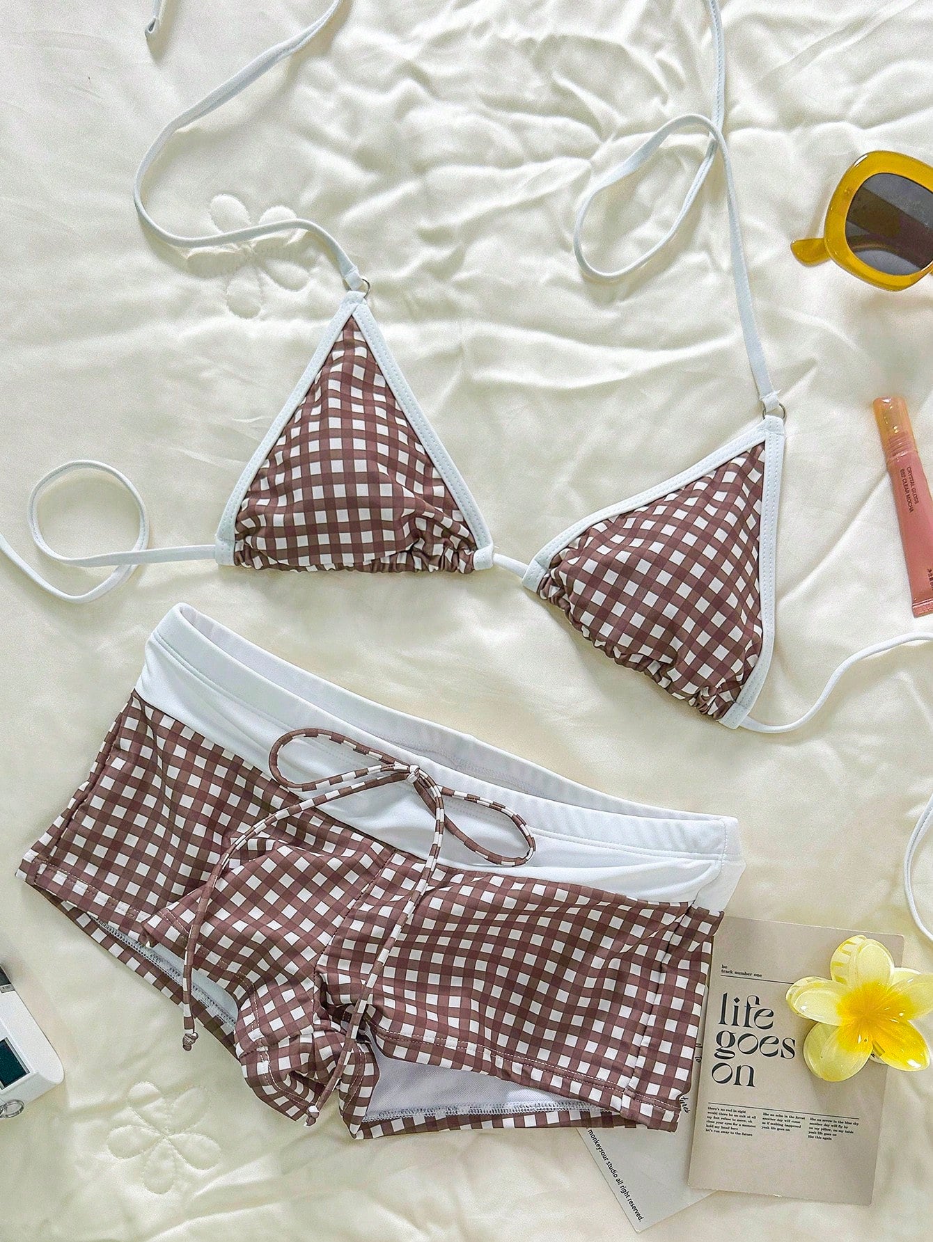Bonvoyette Women's Purple Bikini Set,Cute Retro Check Graphic