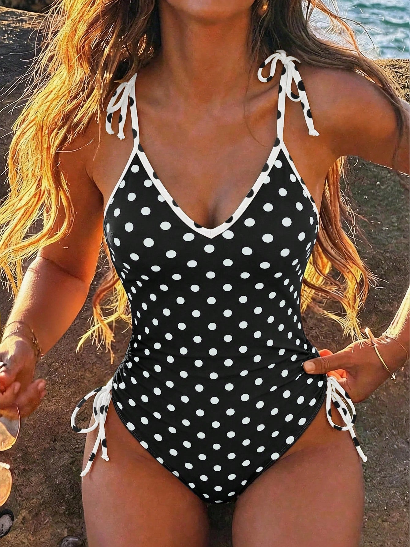 Swim Vcay Women's Solid Color Spaghetti Strap Tie Front One-Piece Swimsuit, Spring/Summer - image 18