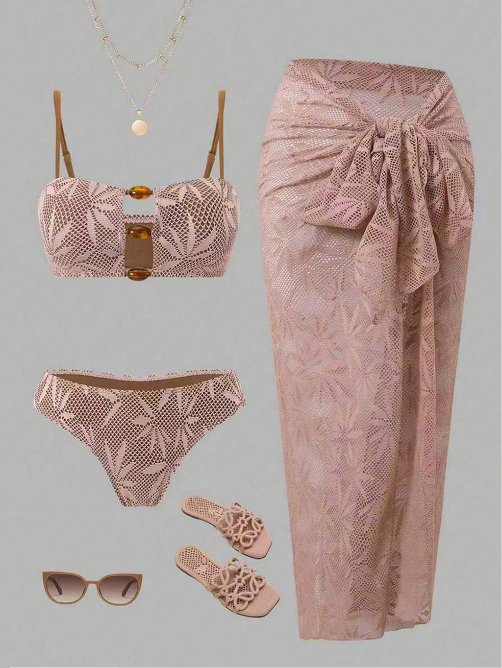 Swim Oasis Women's Pink Summer Boho Beach Holiday Spaghetti Strap