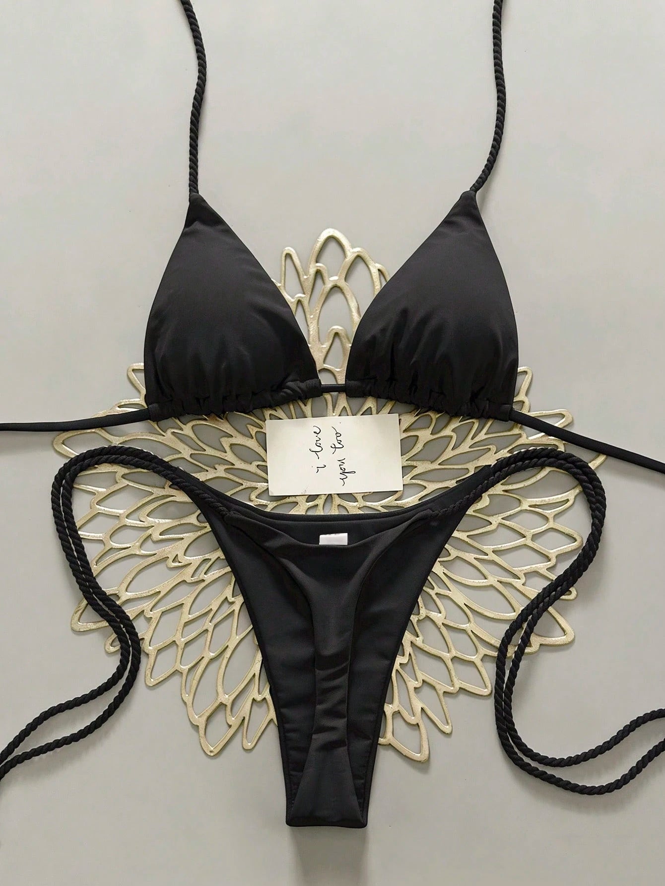 Swim Vcay 2pcs Women Apricot Bikini Swimwear Set, Handmade Rope Decor Swimwear Bikini Sets For Women Rouche - image 11