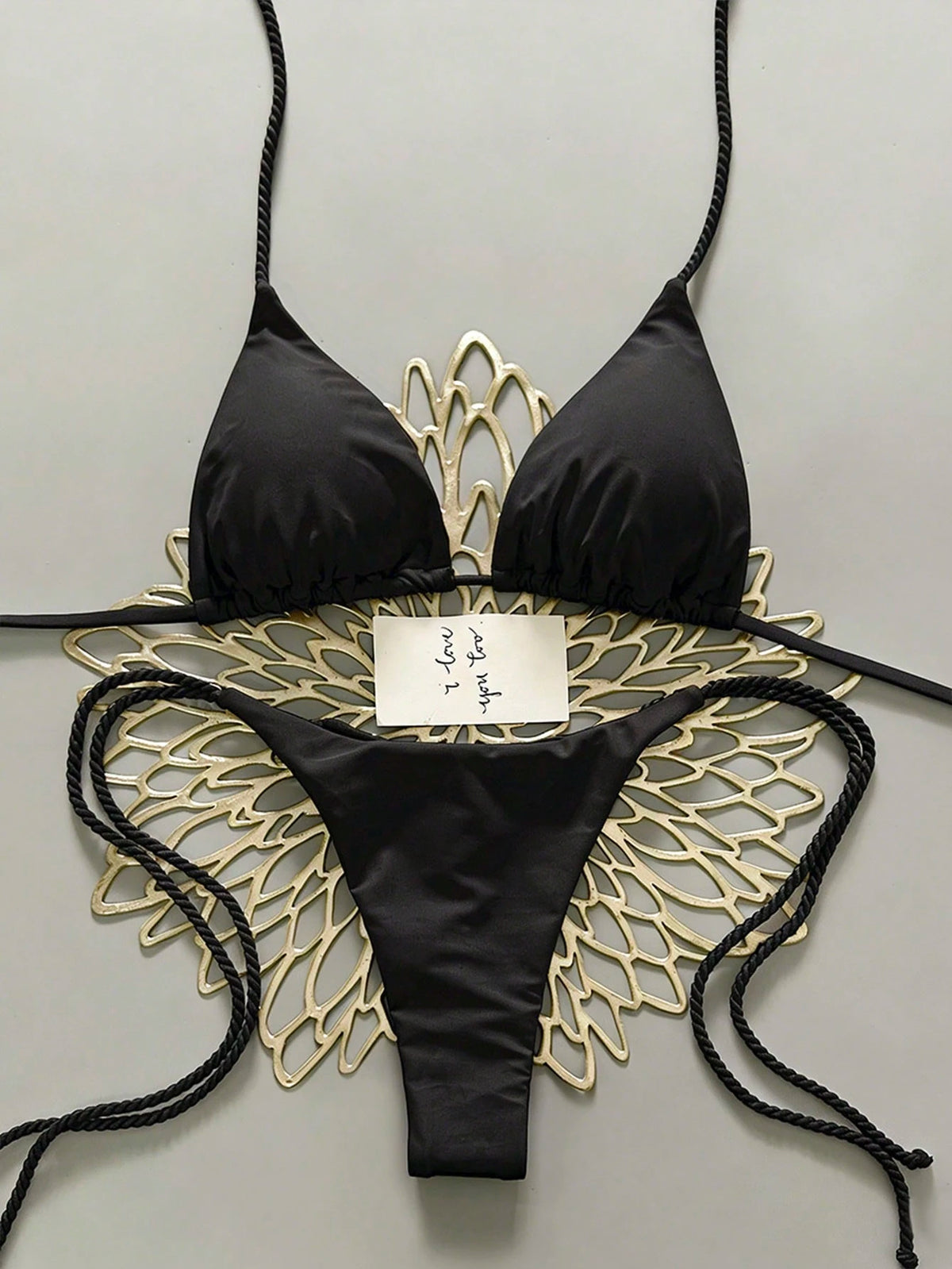 Swim Vcay 2pcs Women Apricot Bikini Swimwear Set, Handmade Rope Decor Swimwear Bikini Sets For Women Rouche - image 12