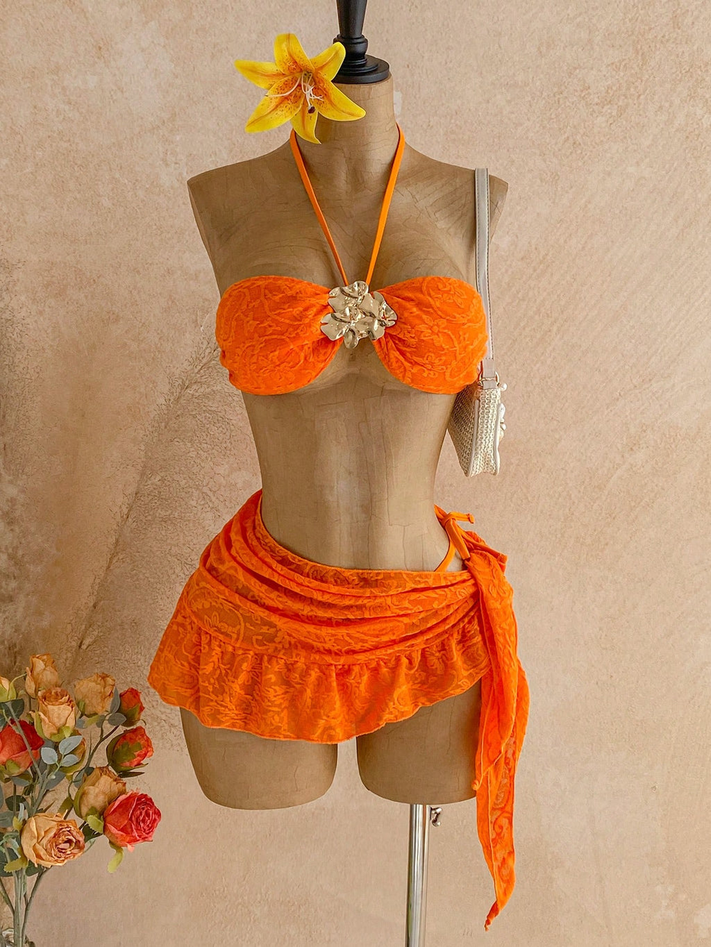 Soleia Women's Solid Color Jacquard Bikini Set, Suitable For Beach Vacation Summ