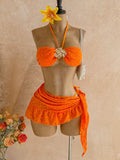 Soleia Women's Solid Color Jacquard Bikini Set, Suitable For Beach Vacation Summ