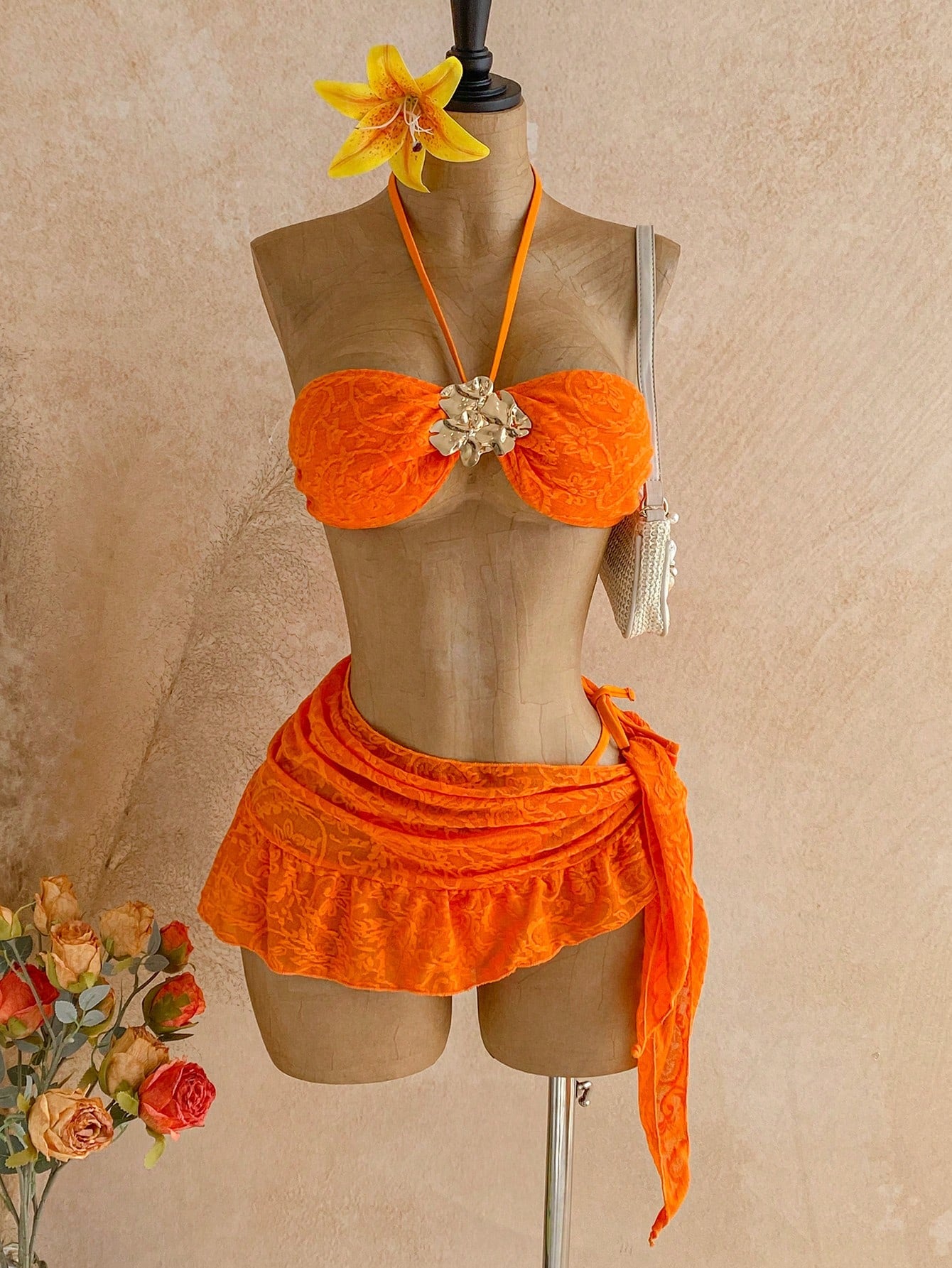 Soleia Women's Solid Color Jacquard Bikini Set, Suitable For Beach Vacation Summ
