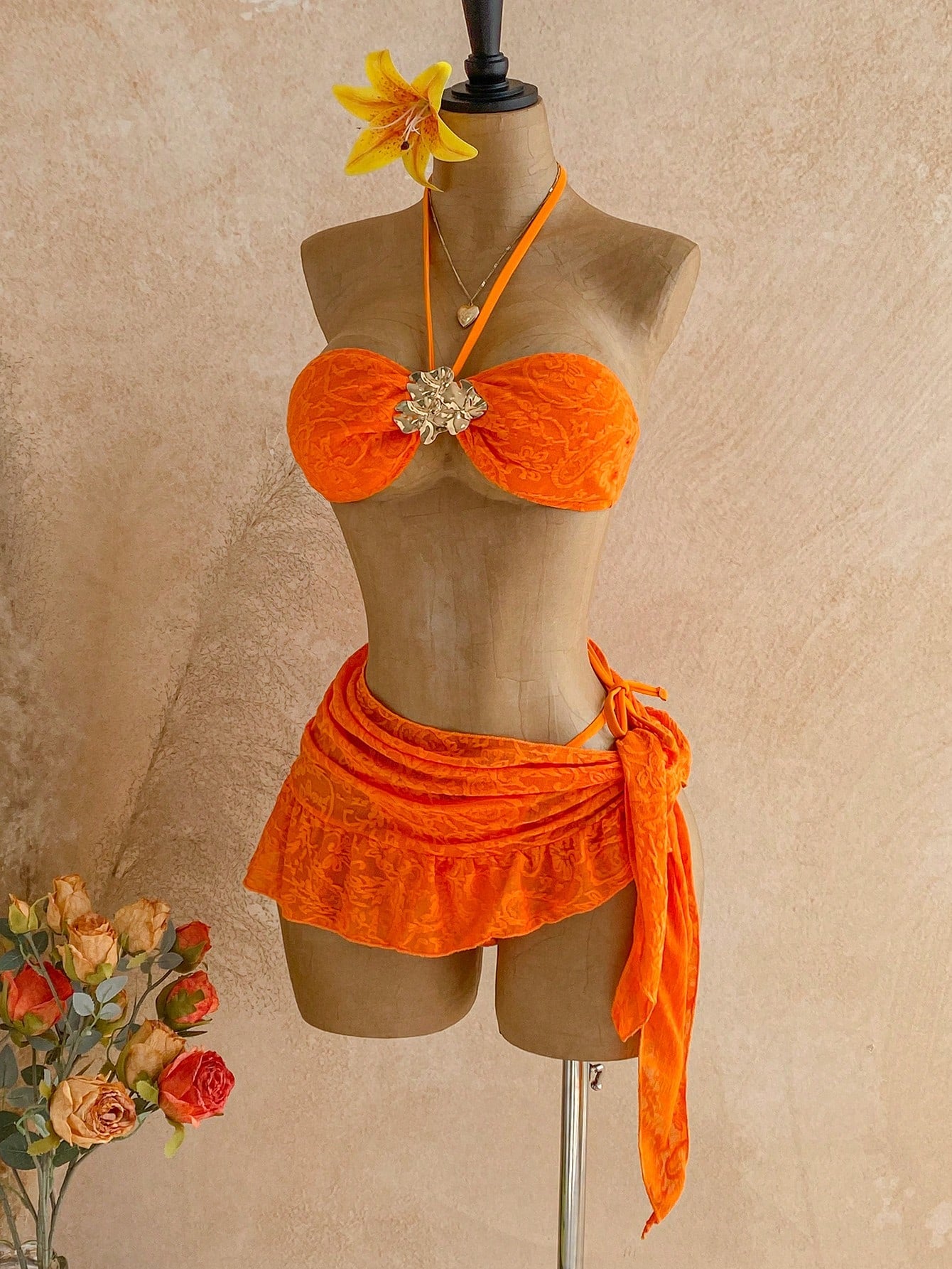 Soleia Women's Solid Color Jacquard Bikini Set, Suitable For Beach Vacation Summ