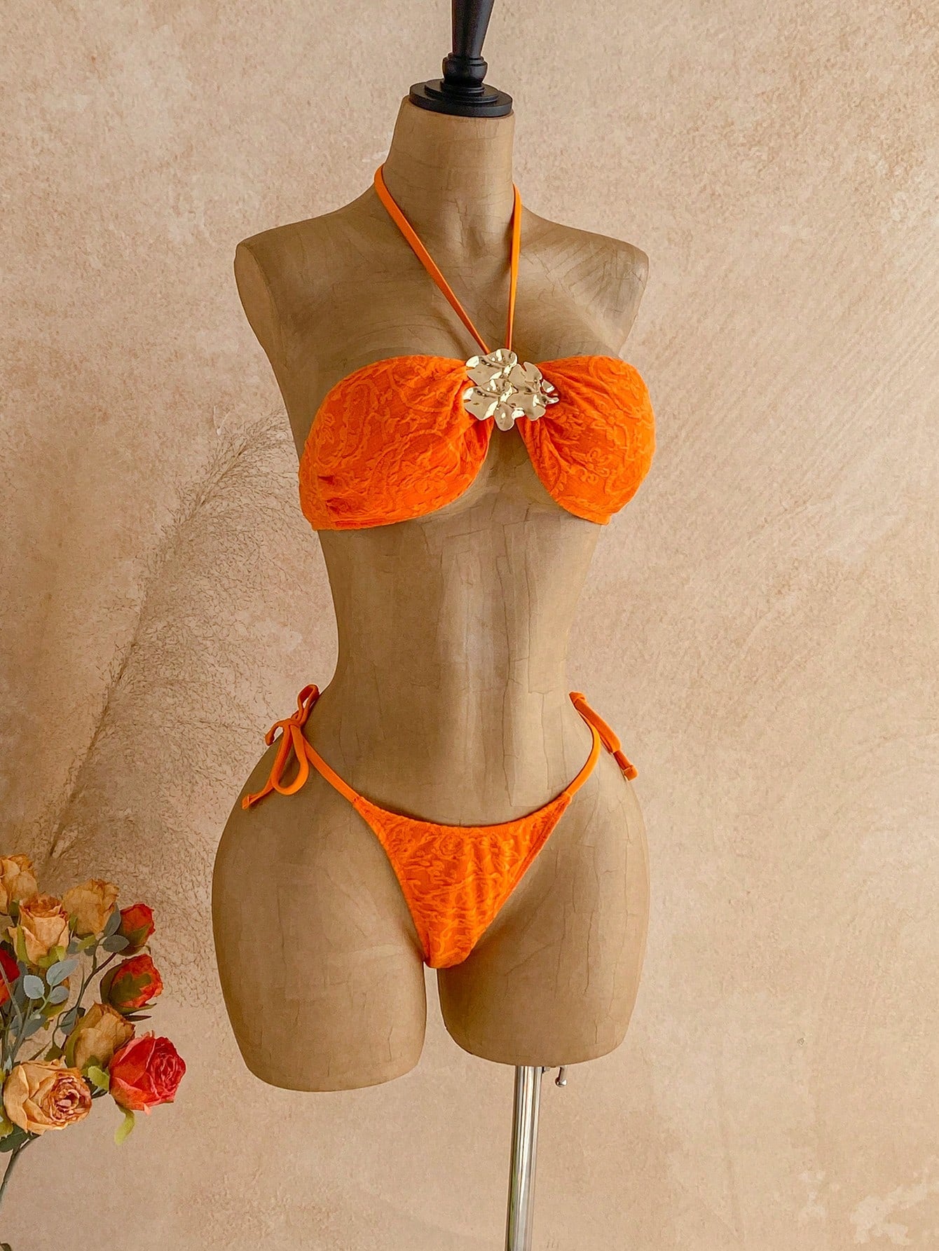 Soleia Women's Solid Color Jacquard Bikini Set, Suitable For Beach Vacation Summ