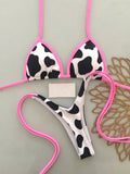 Women's Summer Beach Cow Print Halter Tie Sexy Bikini And Triangle