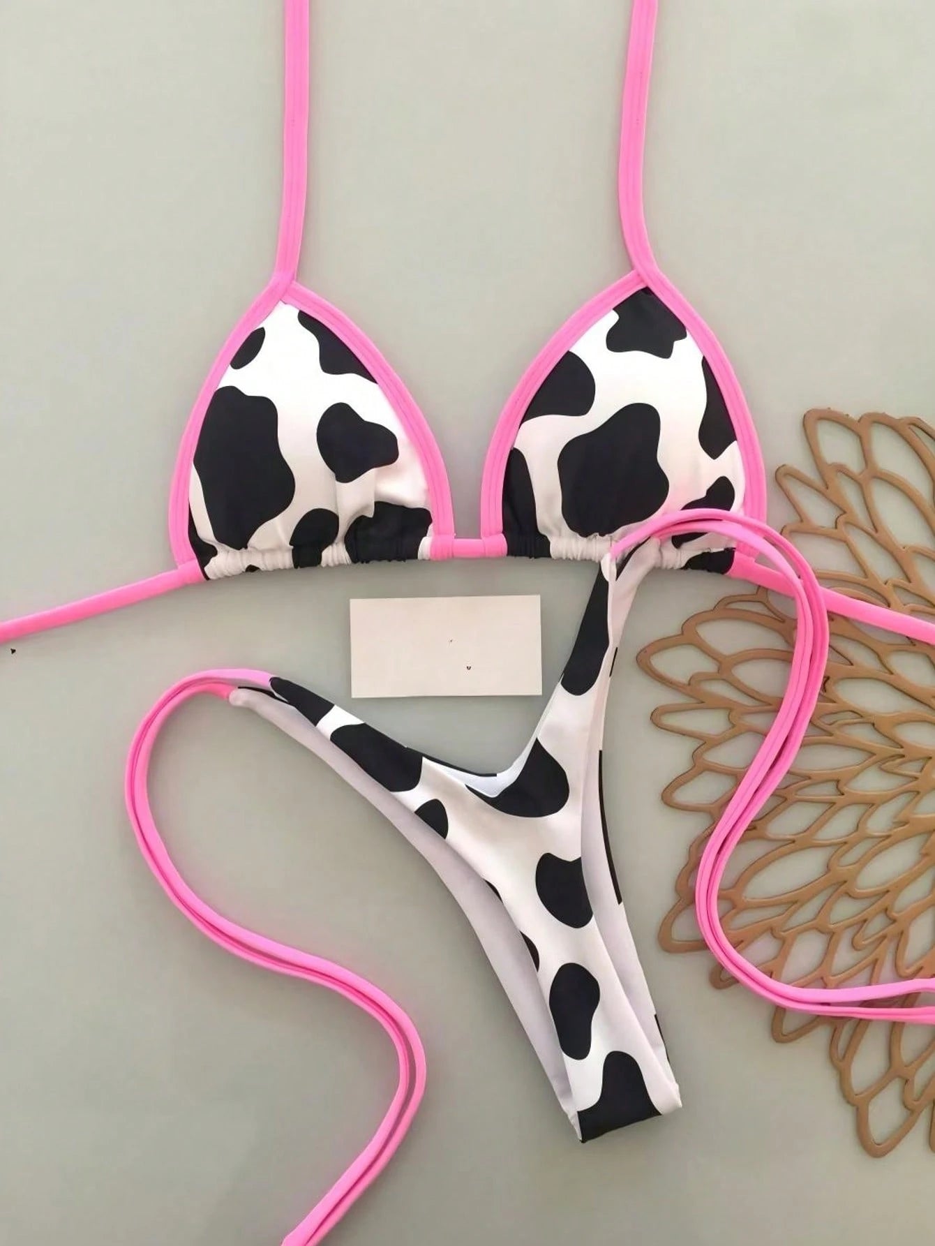 Women's Summer Beach Cow Print Halter Tie Sexy Bikini And Triangle