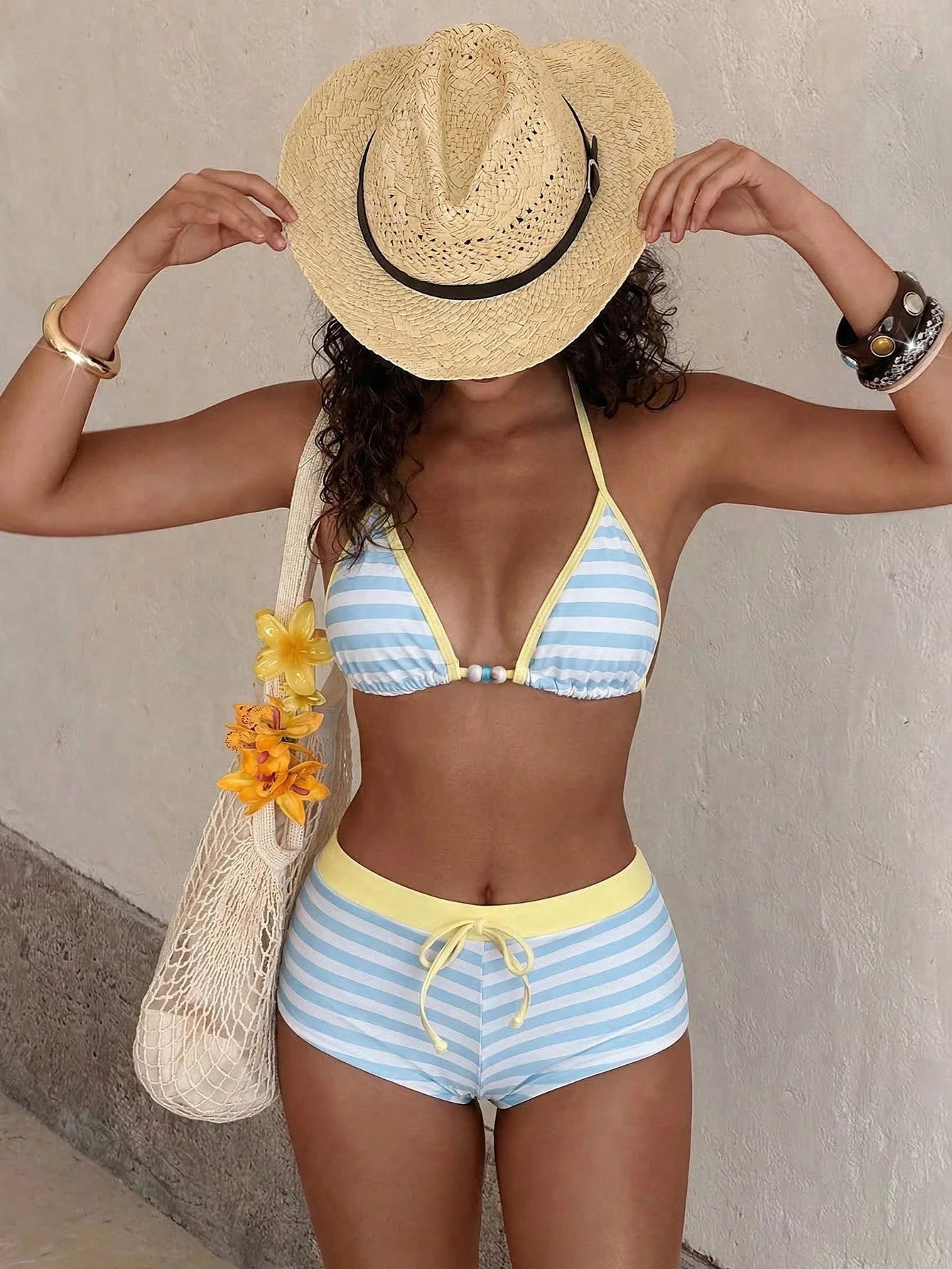 Women's Bikini Swimsuit, Vintage Yellow Polka Dot Print Retro